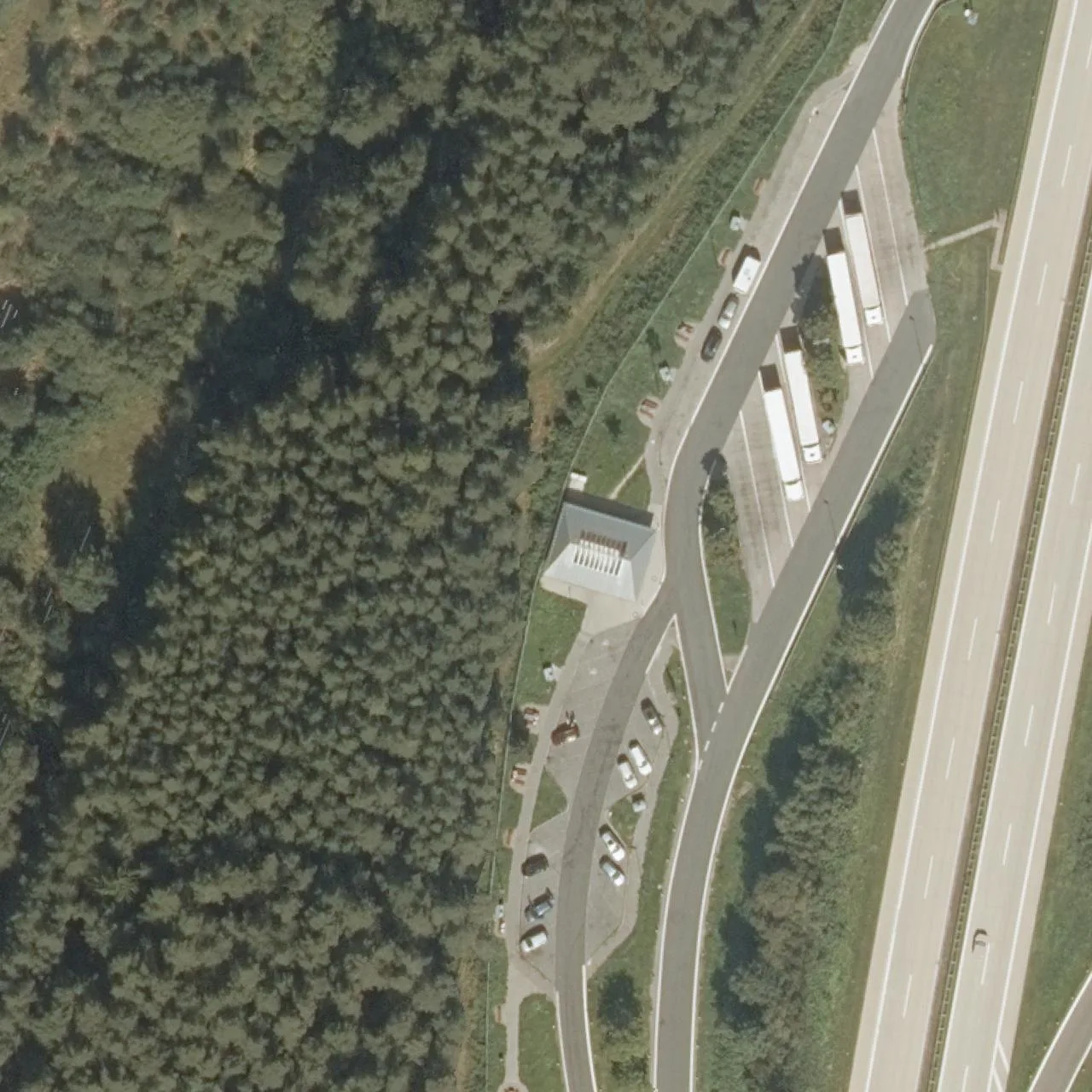 Aerial photo (orthophoto) of truck parking Grünau West from 2023