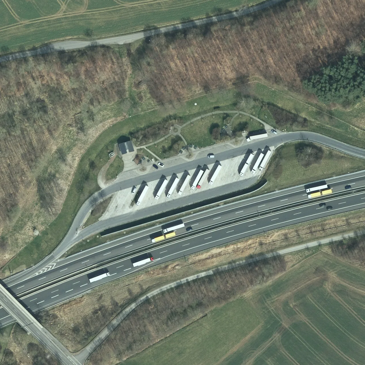 Aerial photo (orthophoto) of truck parking Rödertal Nord from 2024