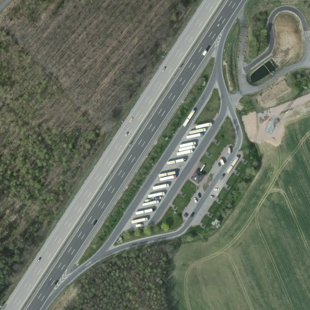 Aerial photo (orthophoto) of truck parking Rossauer Wald Ost from 2024