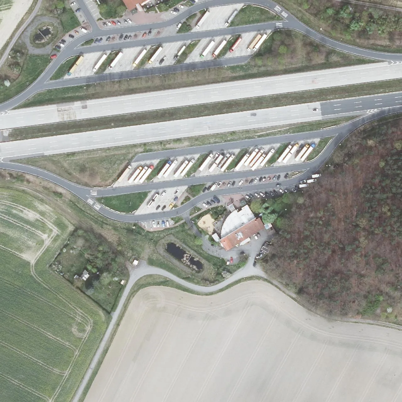 Aerial photo (orthophoto) of truck parking Teufelstal Süd from 2024