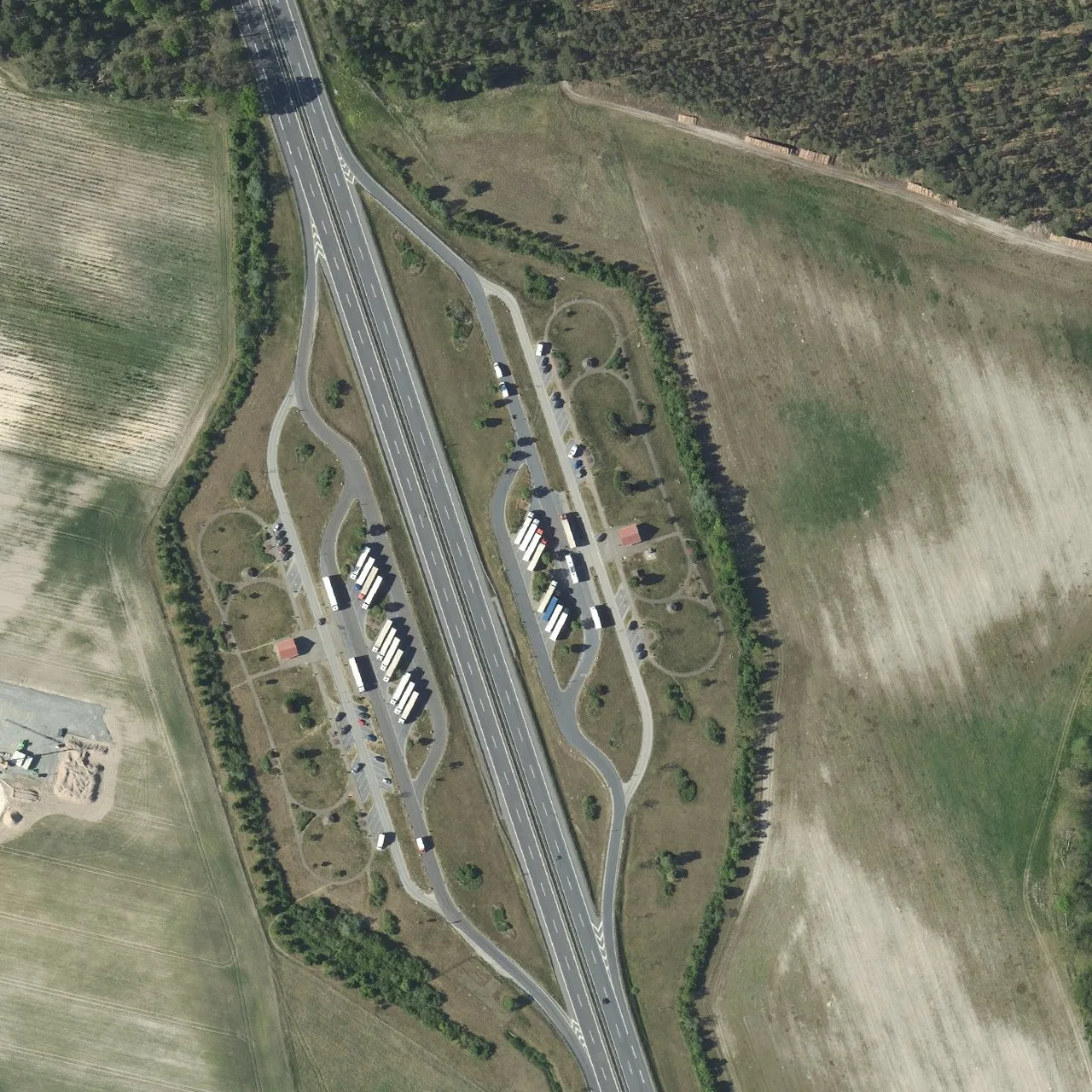 Aerial photo (orthophoto) of truck parking Krausnicker Berge from 2024