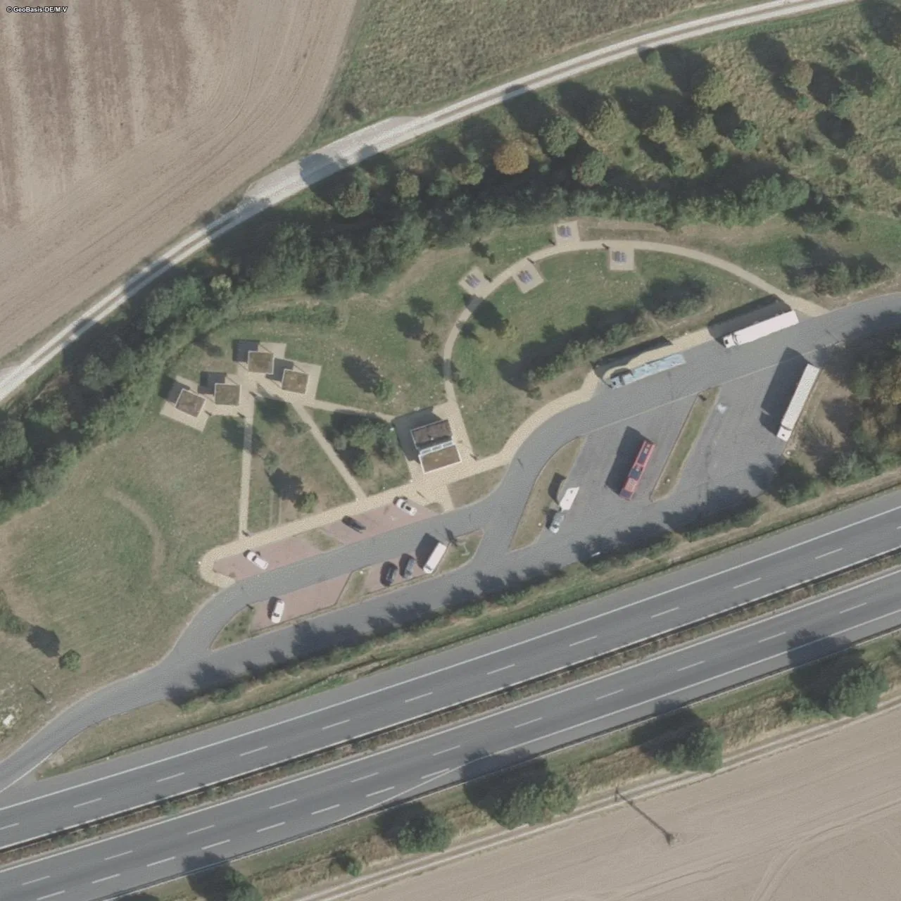 Aerial photo (orthophoto) of truck parking Warnowtal Nord from 2024
