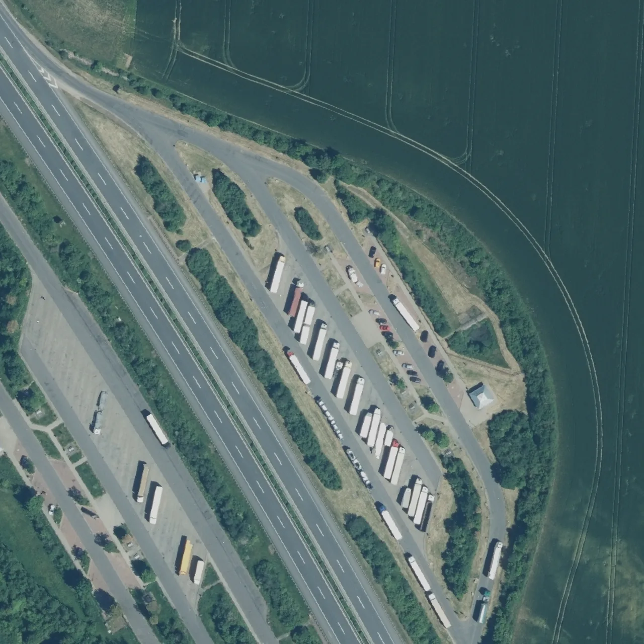 Aerial photo (orthophoto) of truck parking Petersberg Ost from 2024