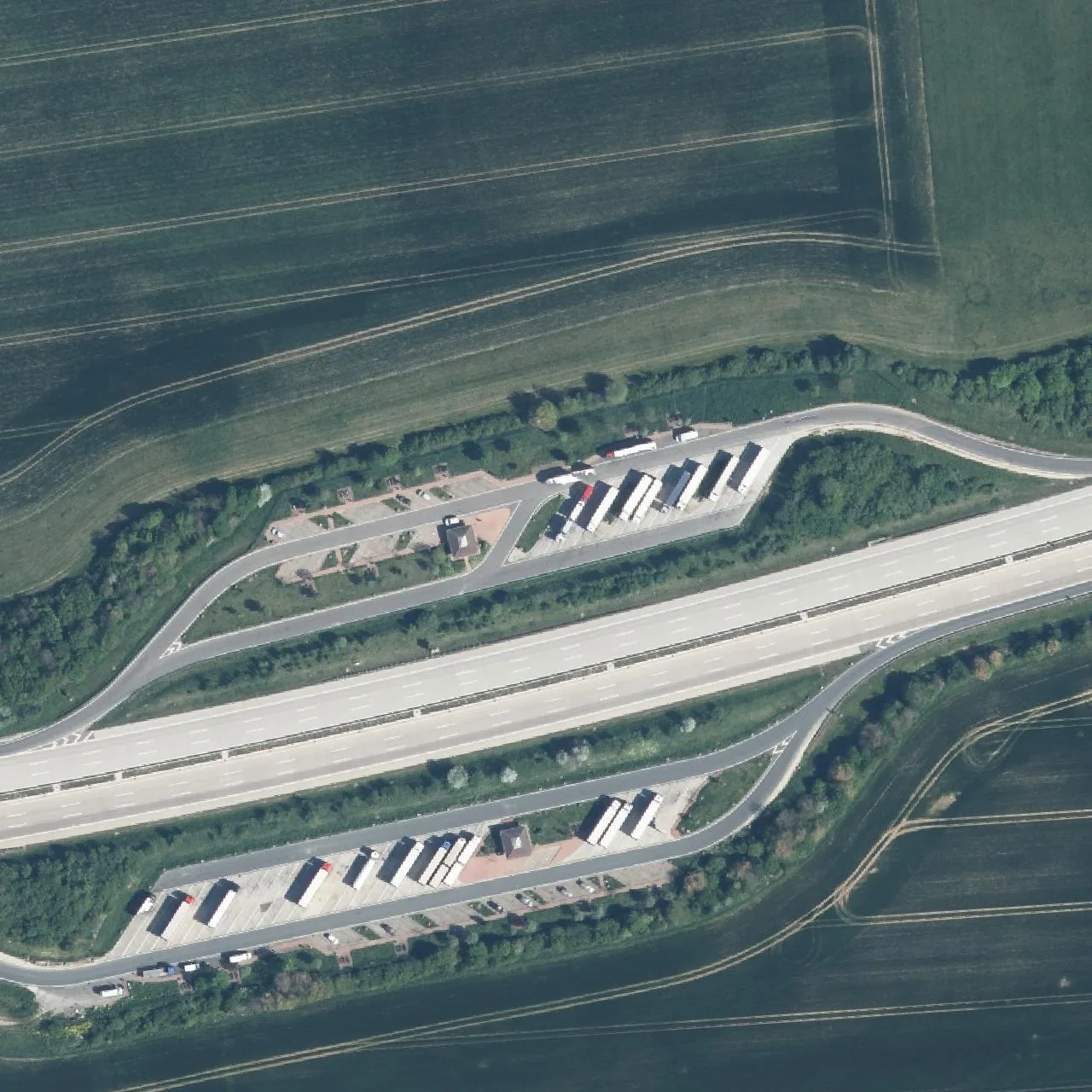 Aerial photo (orthophoto) of truck parking Willroder Forst Süd from 2024