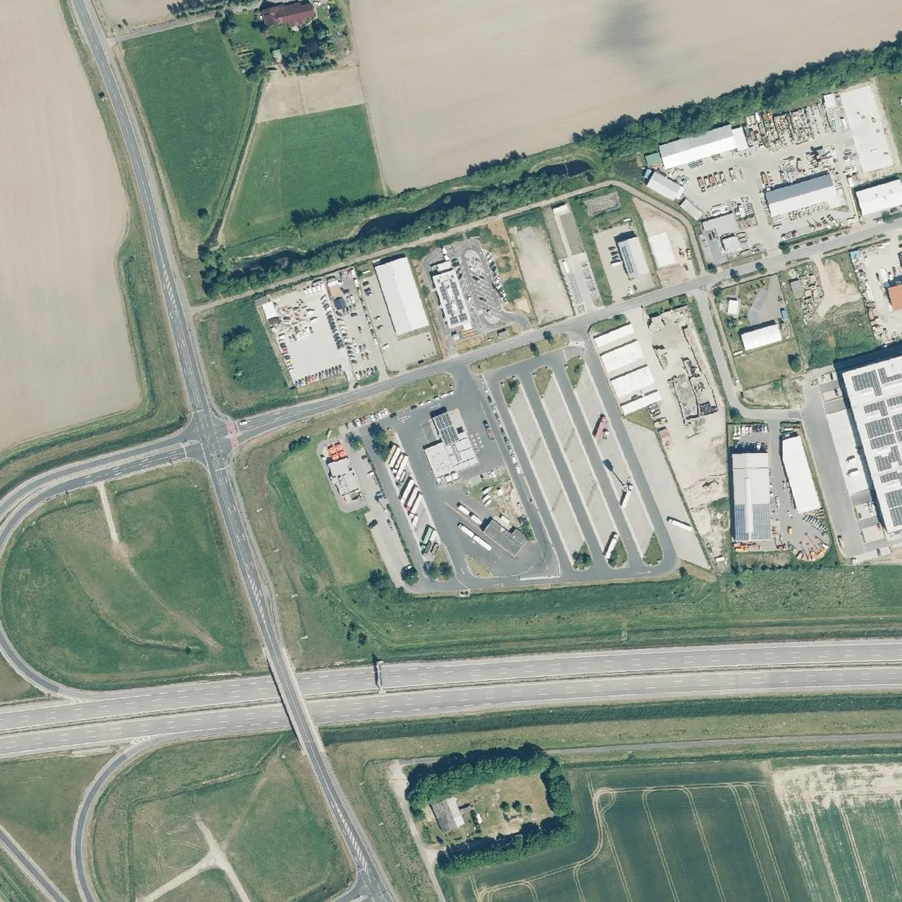 Aerial photo (orthophoto) of truck parking Total Autohof Oberkrämer from 2024