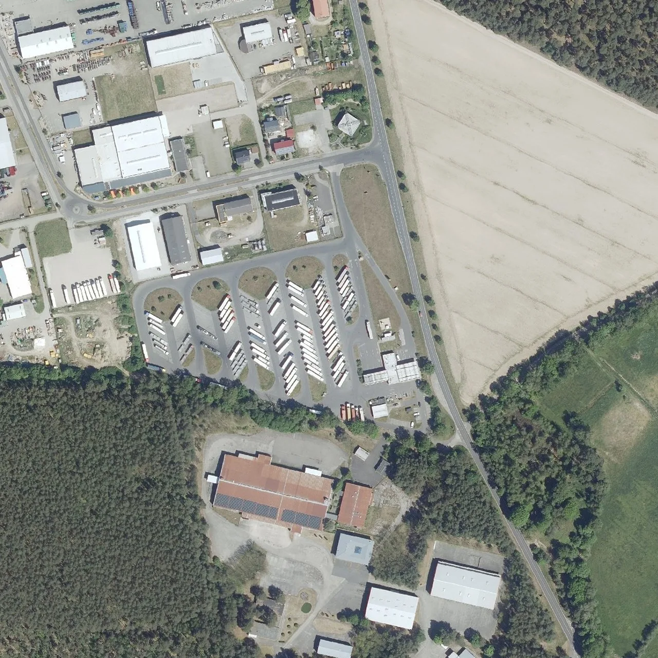 Aerial photo (orthophoto) of truck parking Esso Autohof Spreenhagen from 2024