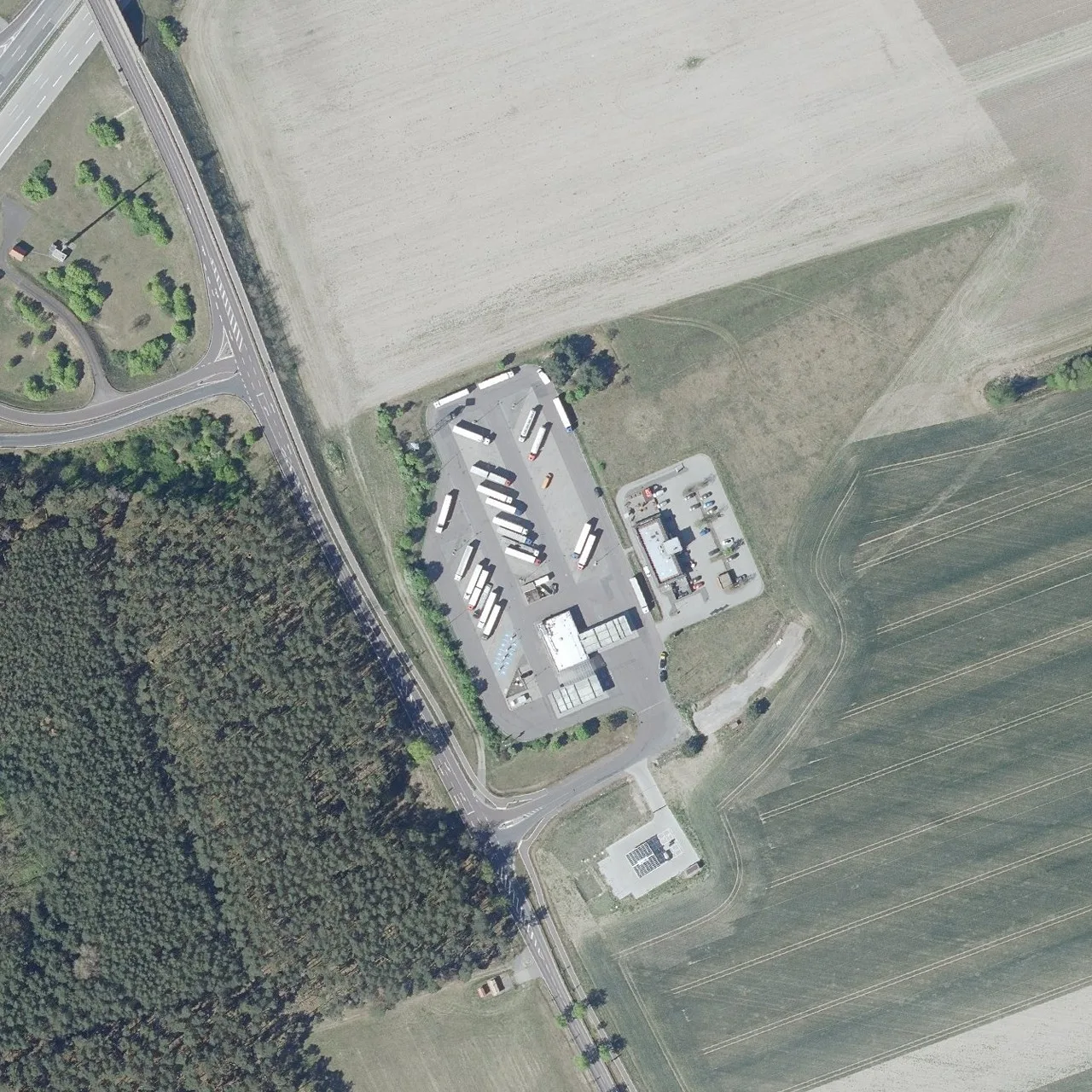 Aerial photo (orthophoto) of truck parking Autohof Wollin from 2025