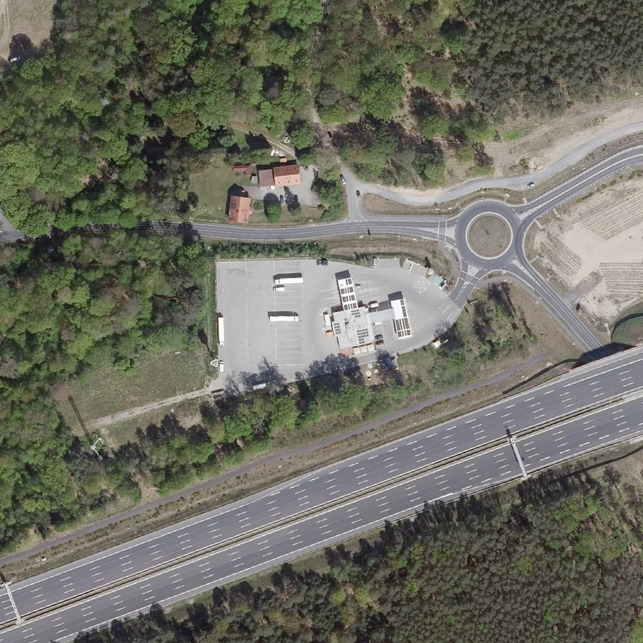 Aerial photo (orthophoto) of truck parking Total Autohof Ferch from 2024