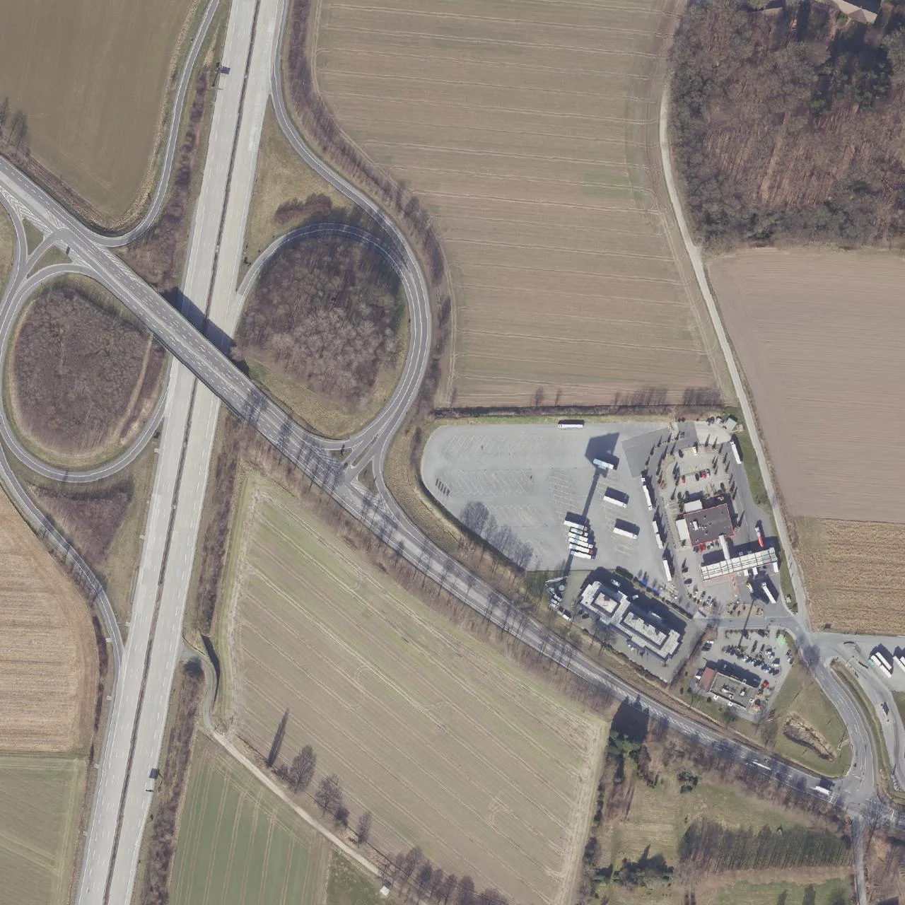 Aerial photo (orthophoto) of truck parking Hoyer Autohof Cloppenburger Land from 2025