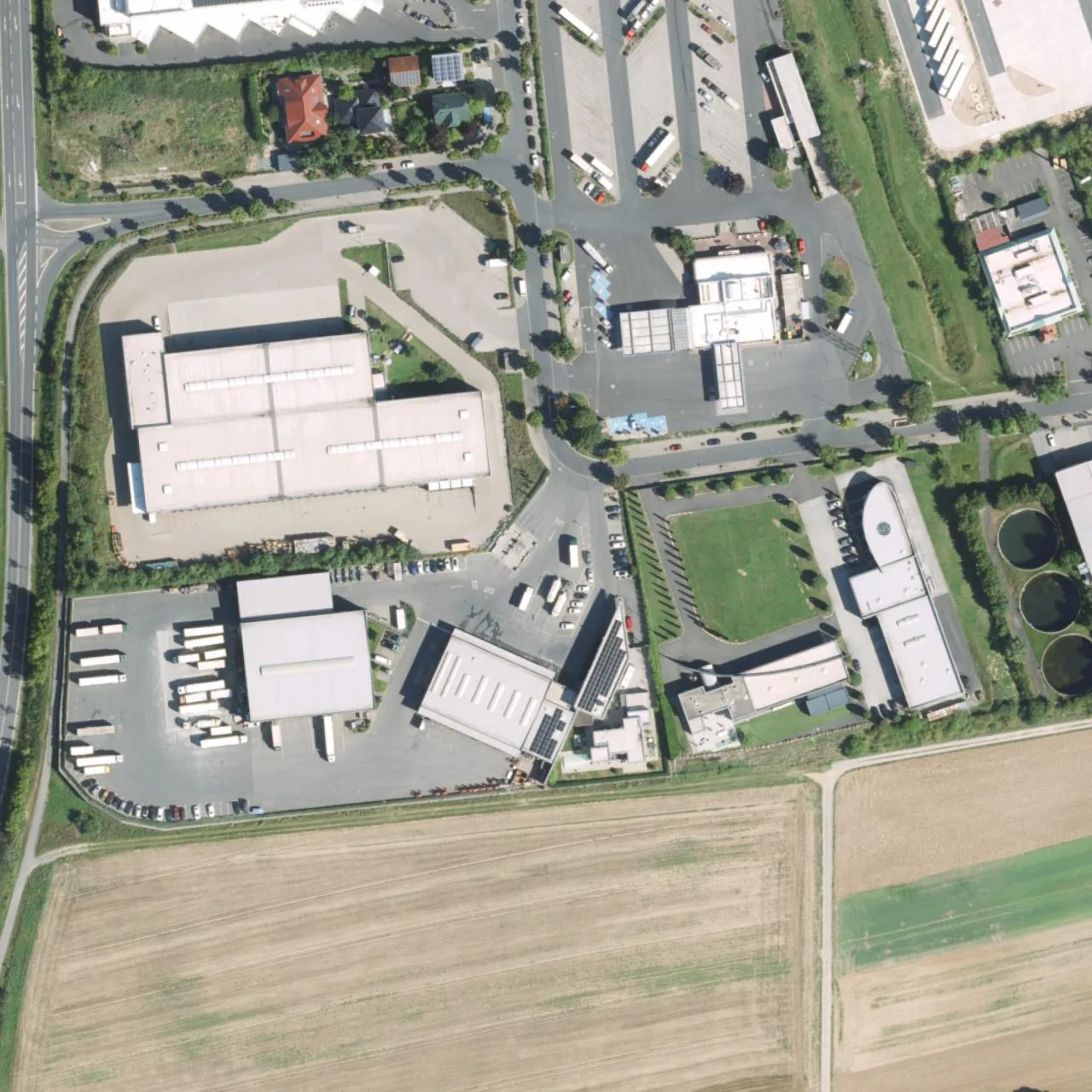 Aerial photo (orthophoto) of truck parking Autohof Michel Logistik Dettelbach from 2023