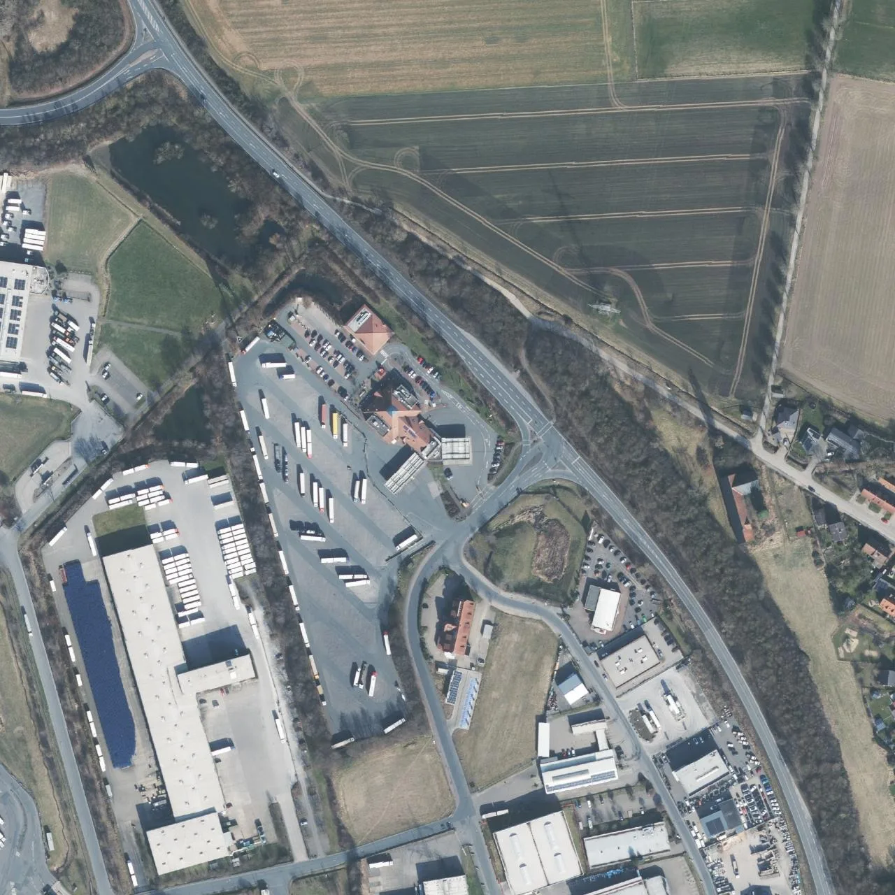 Aerial photo (orthophoto) of truck parking Maxi-Autohof Lauenau from 2025