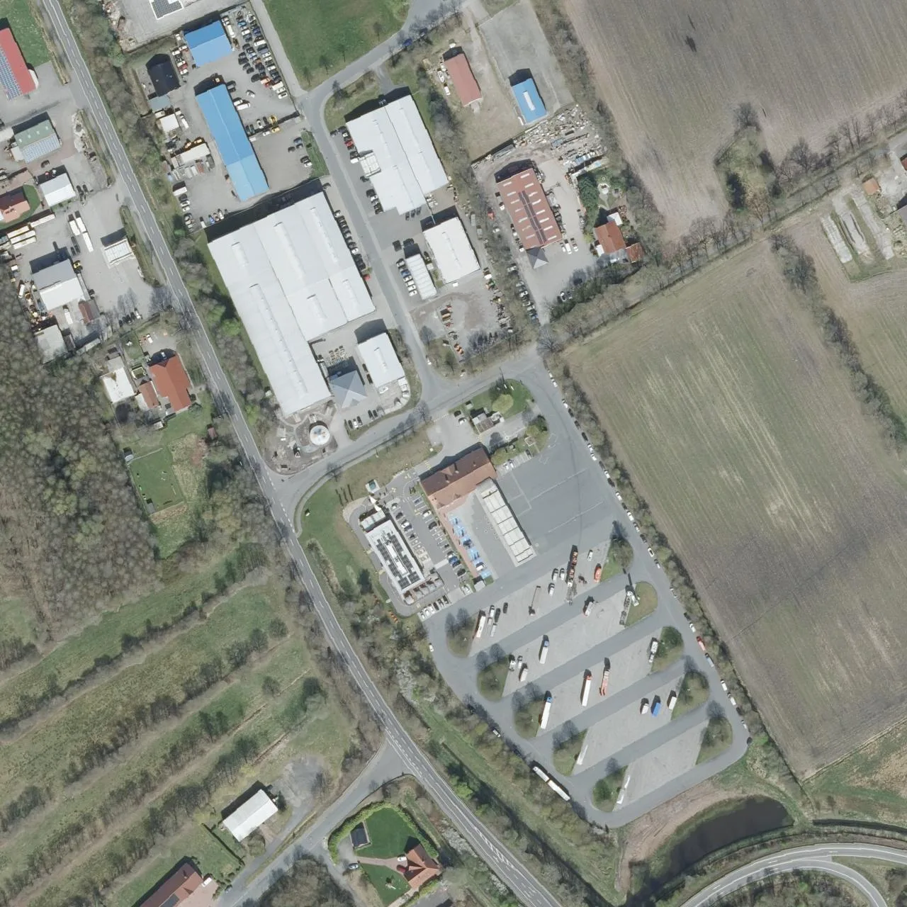 Aerial photo (orthophoto) of truck parking Aral Autohof Apen-Remels from 2023