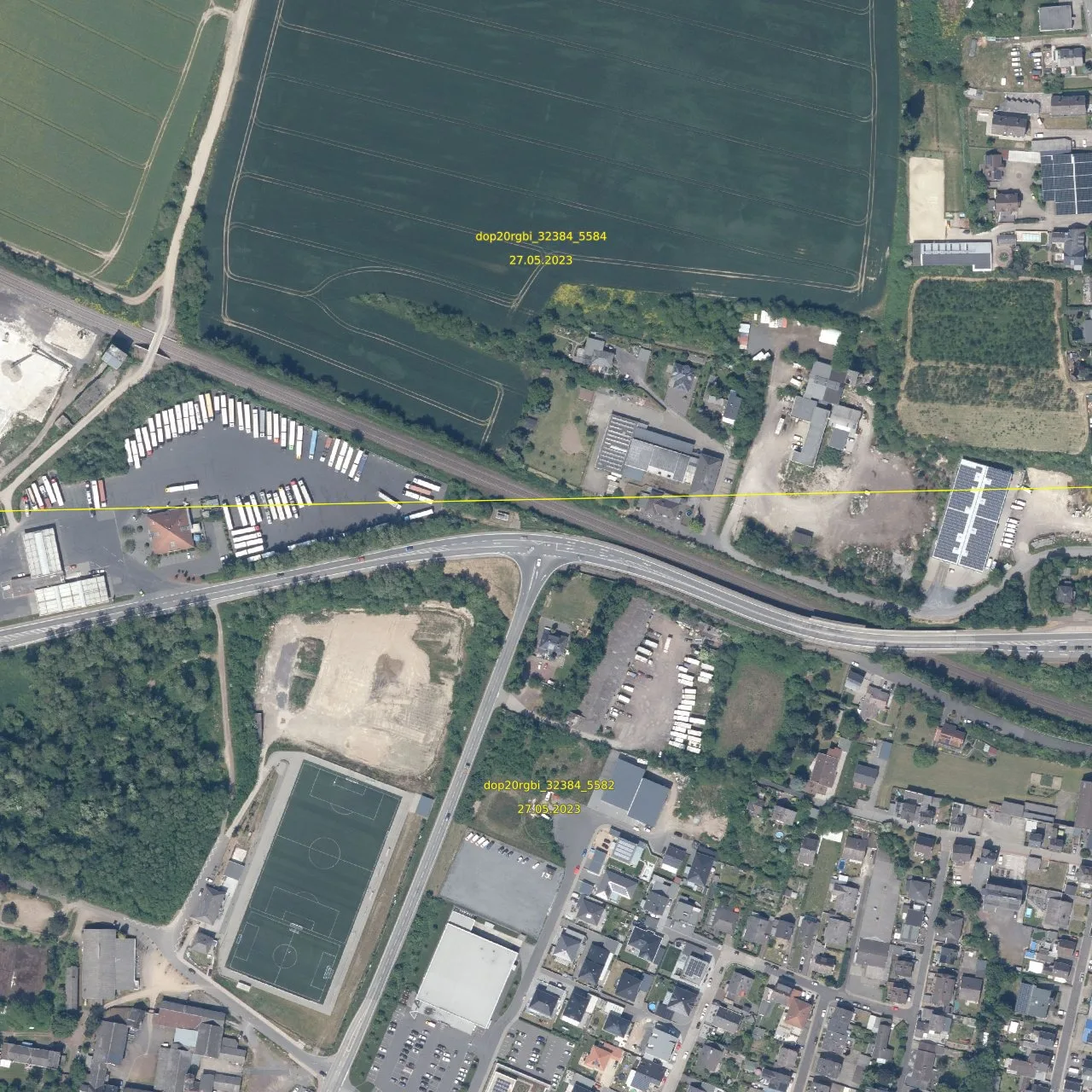 Luftbild (Orthofoto) des LKW-Parkplatzes ED Truckpoint Plaidt aus dem Jahr 2023
