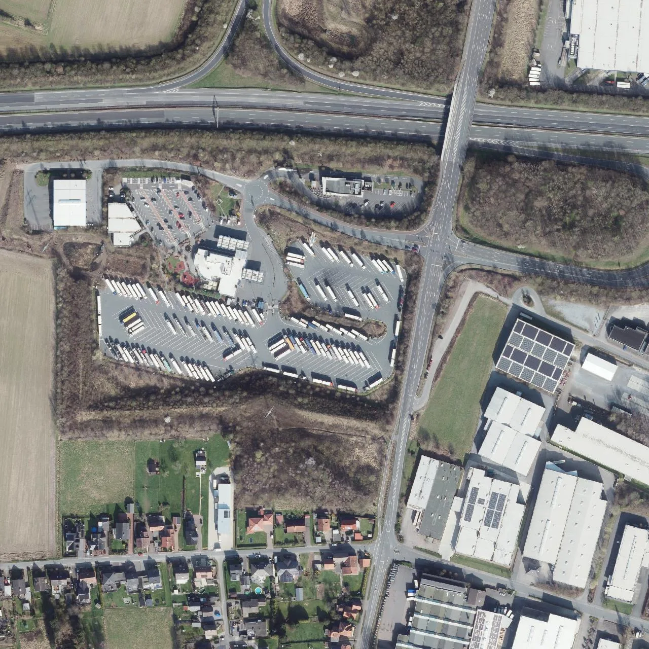 Aerial photo (orthophoto) of truck parking Autohof Aral Porta Westfalica from 2024