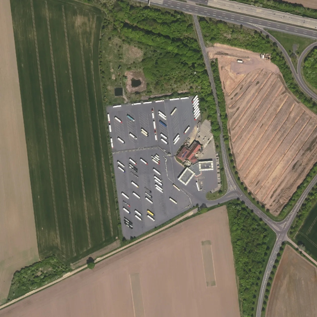 Aerial photo (orthophoto) of truck parking Aral Rasthof Uhrsleben from 2025