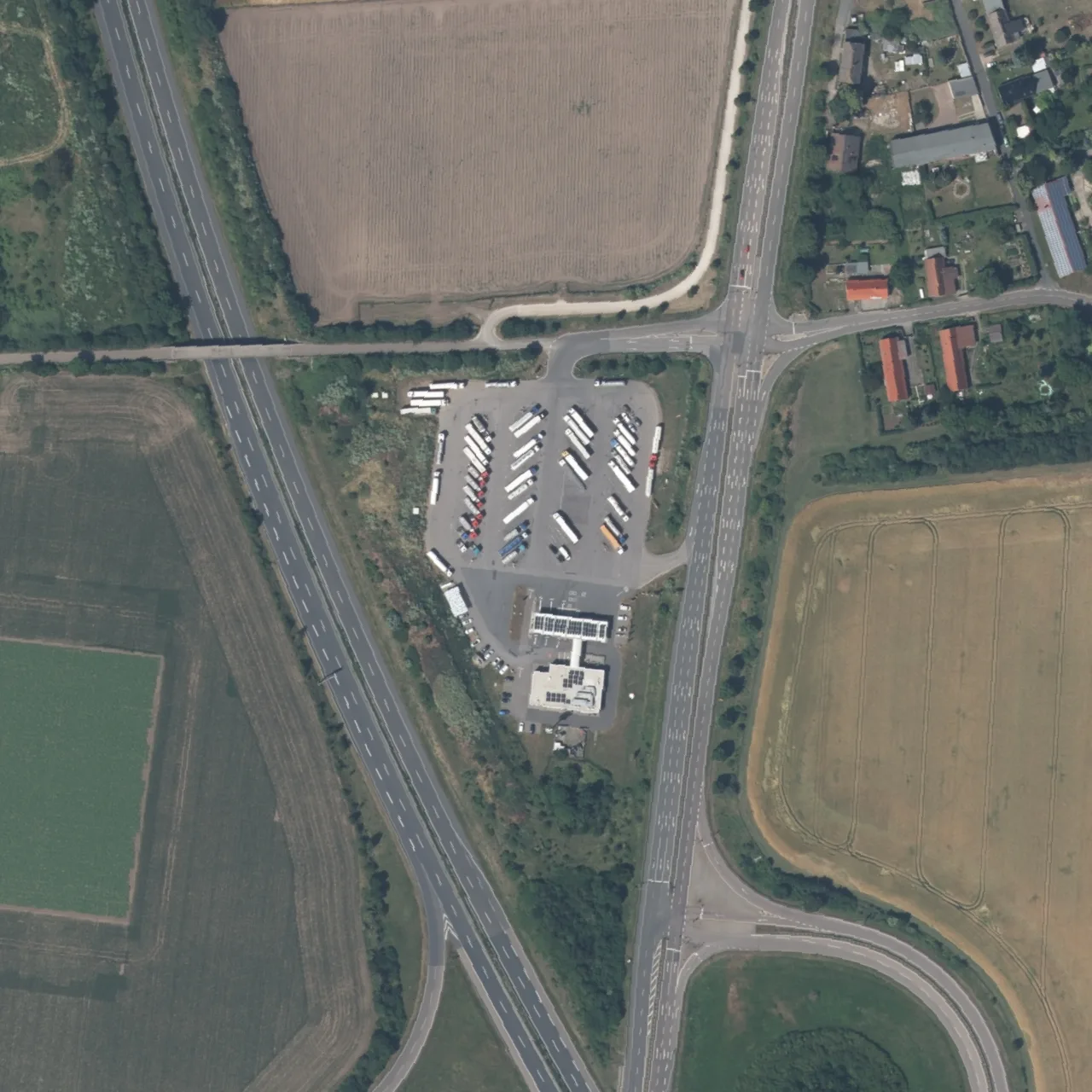 Aerial photo (orthophoto) of truck parking Autohof Leuna from 2025