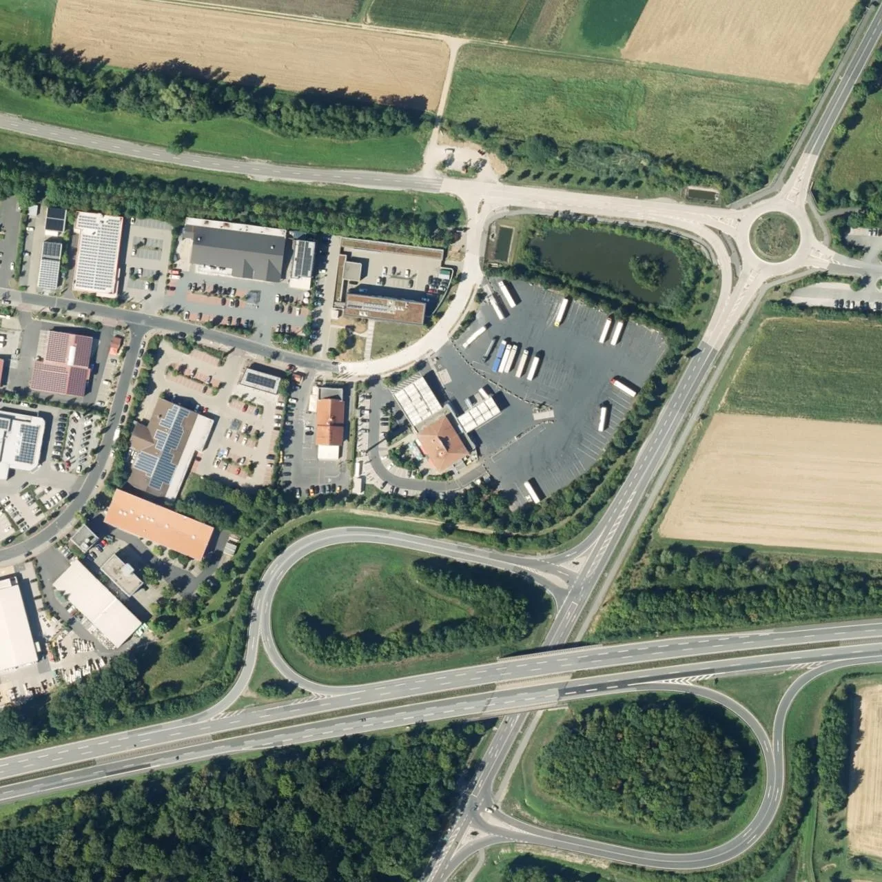 Aerial photo (orthophoto) of truck parking Euro Rastpark Werneck from 2023