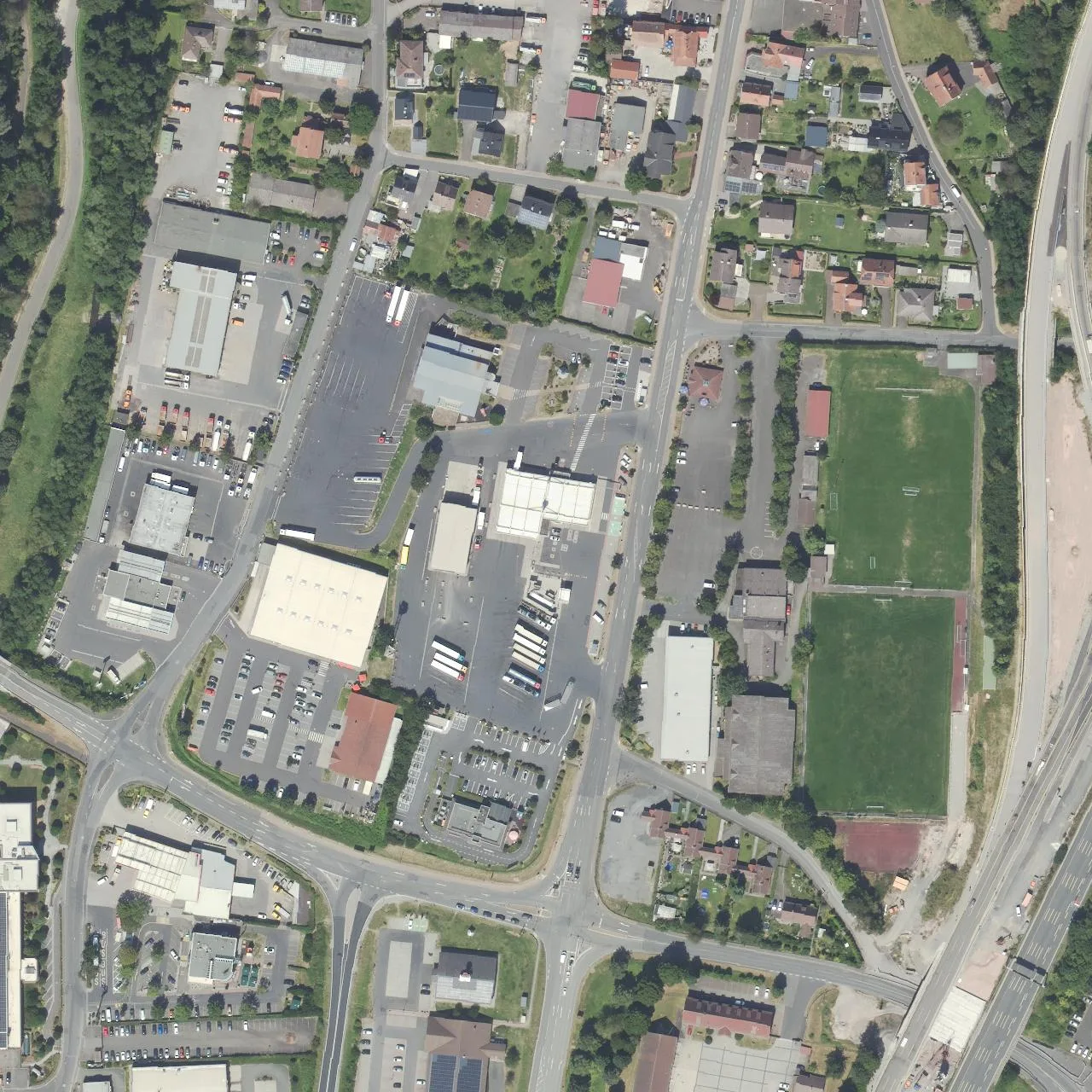 Aerial photo (orthophoto) of truck parking Shell-SVG Autohof Kirchheim "Hessenland" from 2024