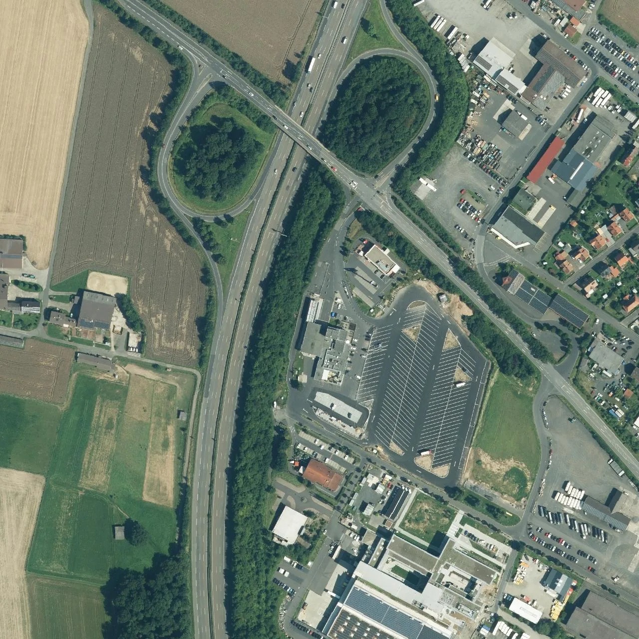 Aerial photo (orthophoto) of truck parking Eurorastpark Guxhagen from 2024