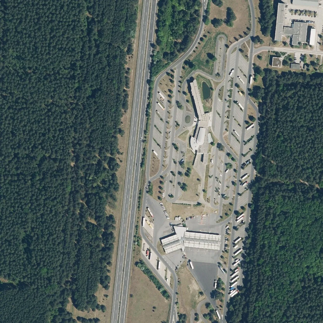 Aerial photo (orthophoto) of truck parking Stolper Heide West from 2024