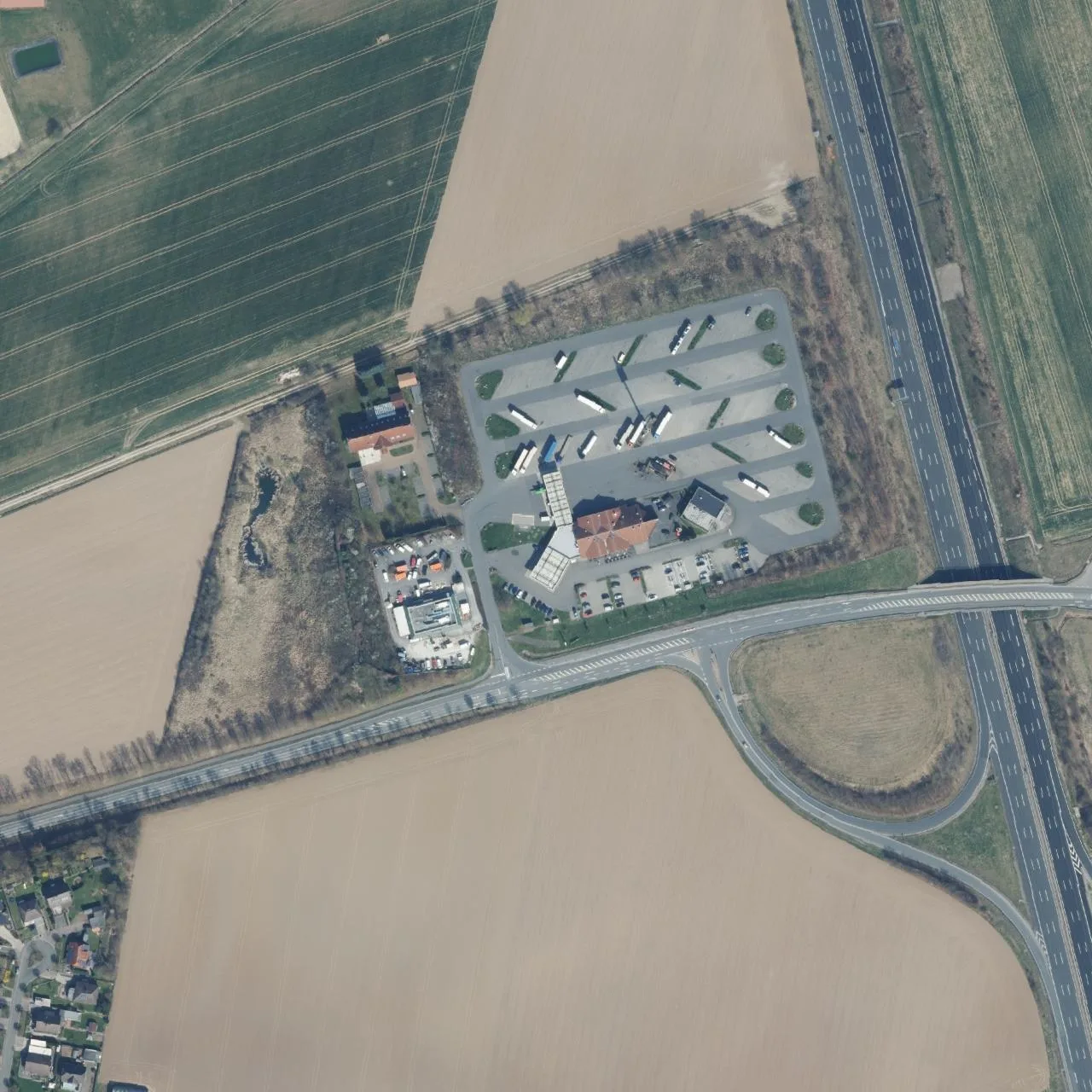 Aerial photo (orthophoto) of truck parking Maxi-Autohof Rhüden from 2025