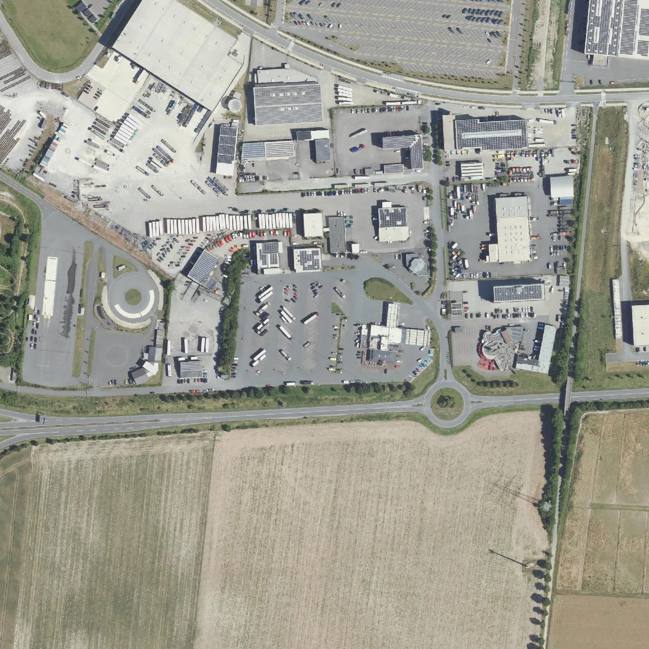 Aerial photo (orthophoto) of truck parking Aral Autohof Paderborn from 2024