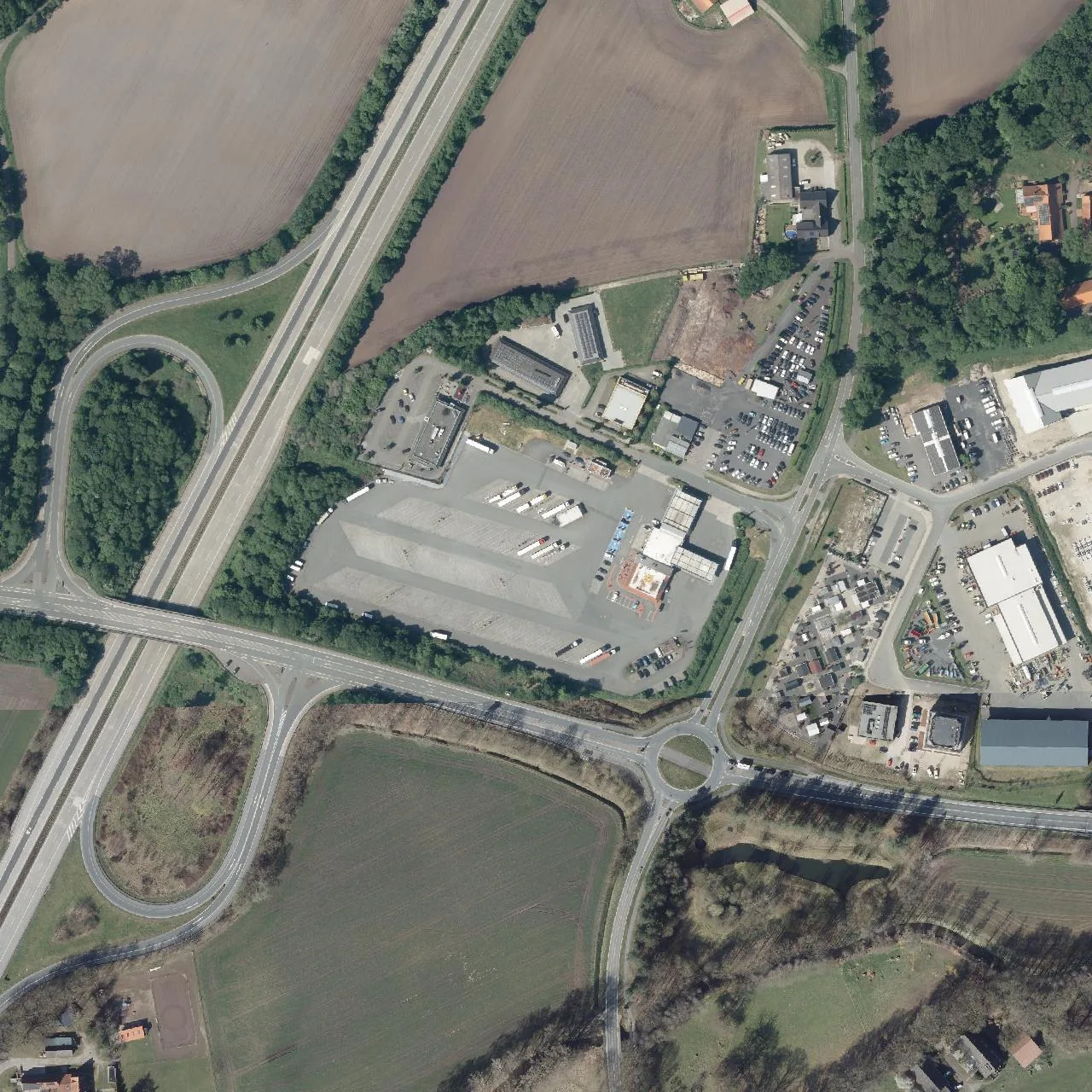 Aerial photo (orthophoto) of truck parking Aral Autohof Ladbergen from 2024