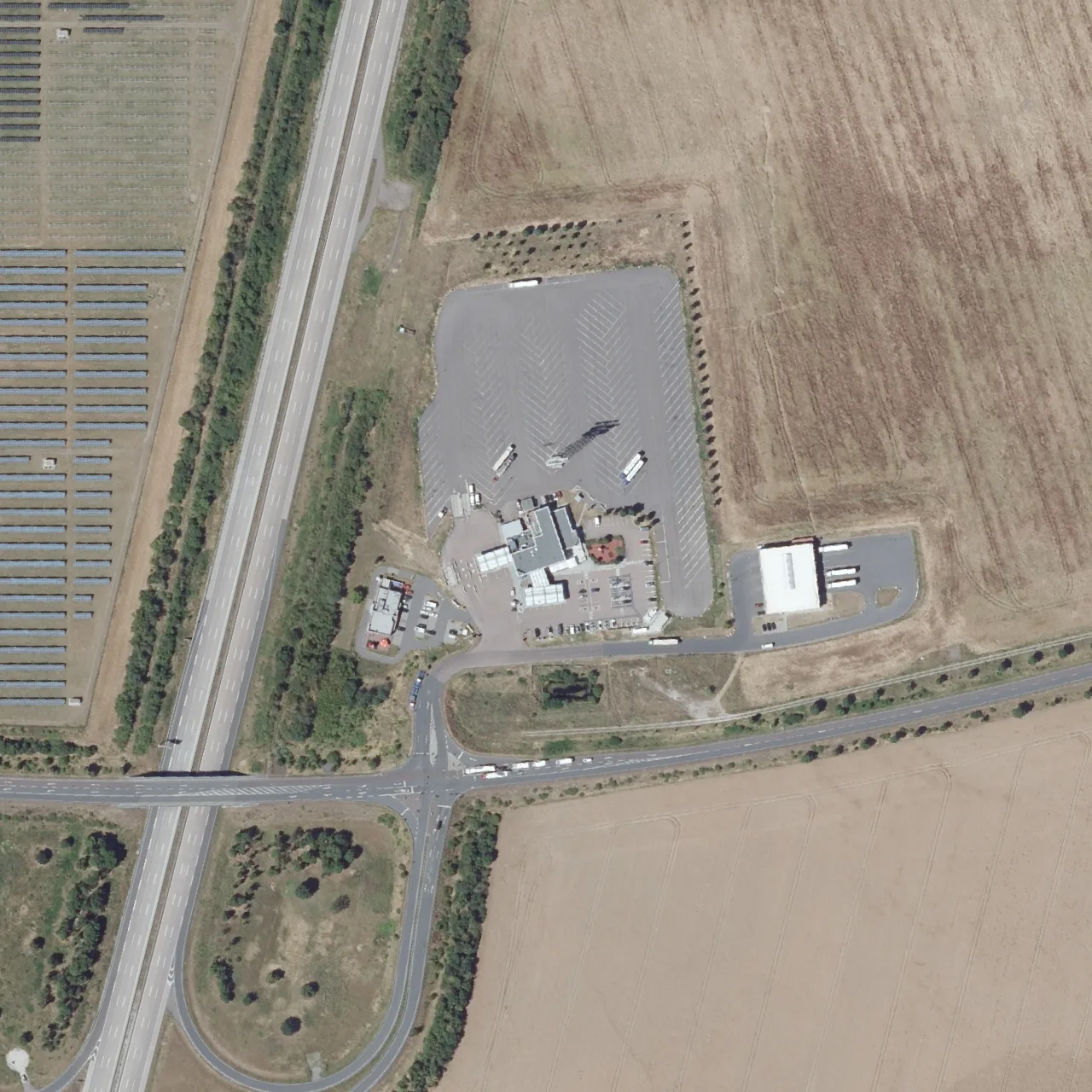 Aerial photo (orthophoto) of truck parking Autohof Bitterfeld from 2025
