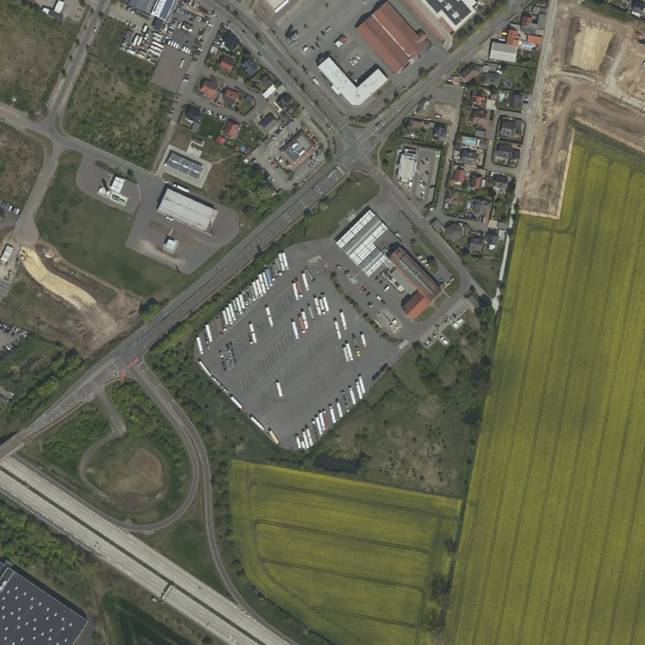 Aerial photo (orthophoto) of truck parking Euro Rastpark Irxleben/ Hohenwarsleben from 2024