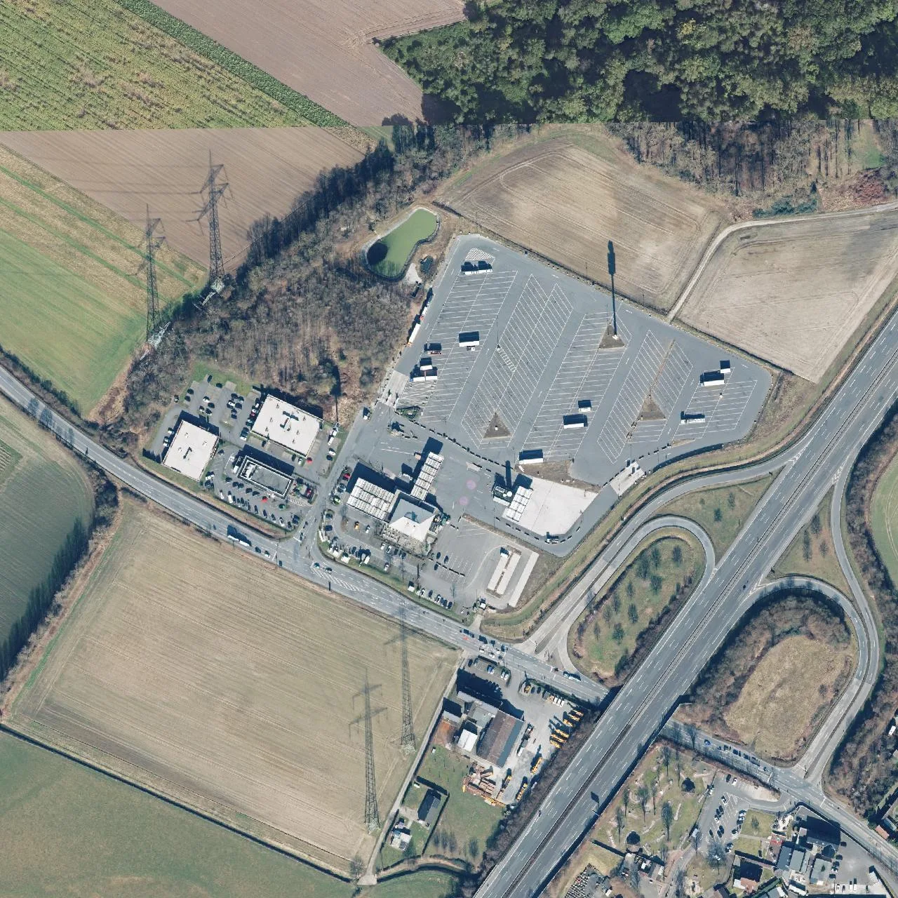 Aerial photo (orthophoto) of truck parking Euro Rastpark Lippetal from 2025