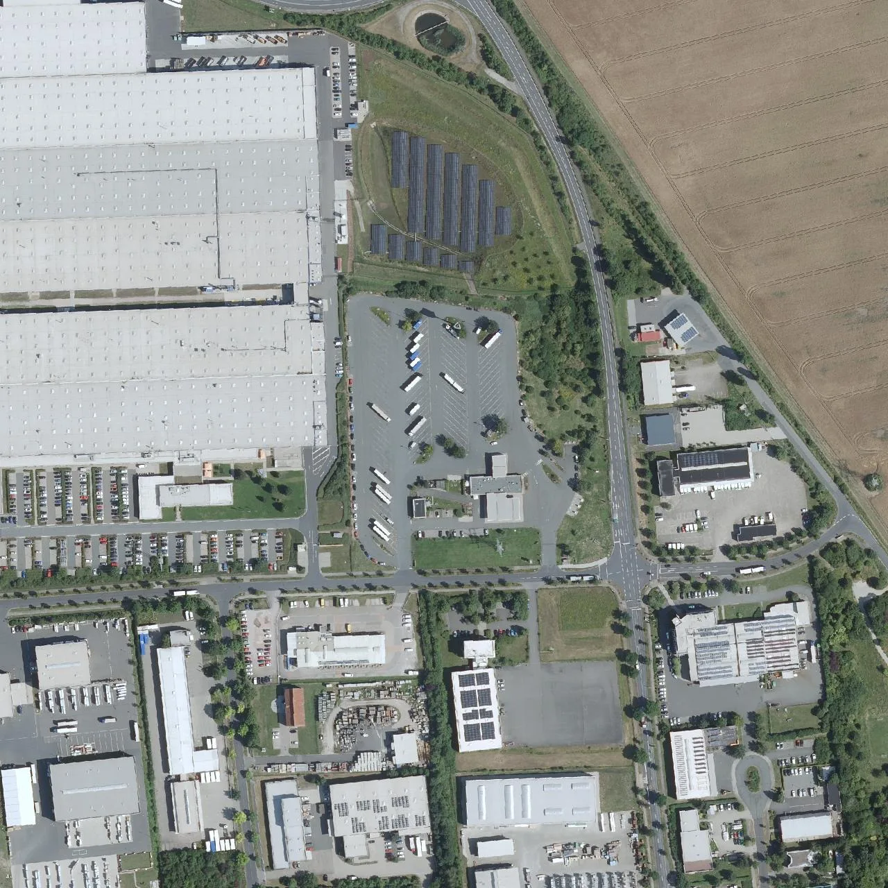 Aerial photo (orthophoto) of truck parking Esso Autohof Am Erfurter Kreuz from 2024