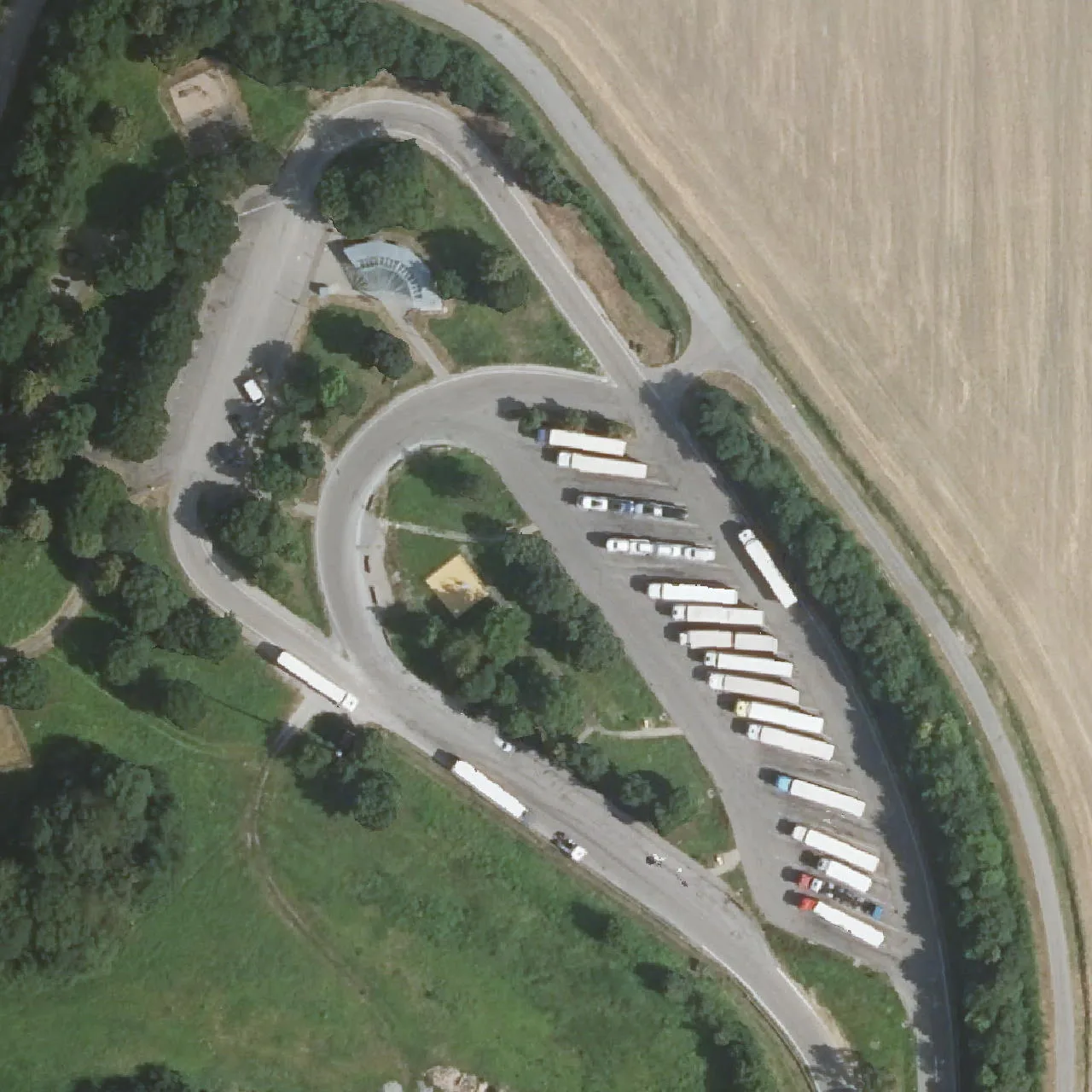 Aerial photo (orthophoto) of truck parking Kochertalbrücke Nord from 2024