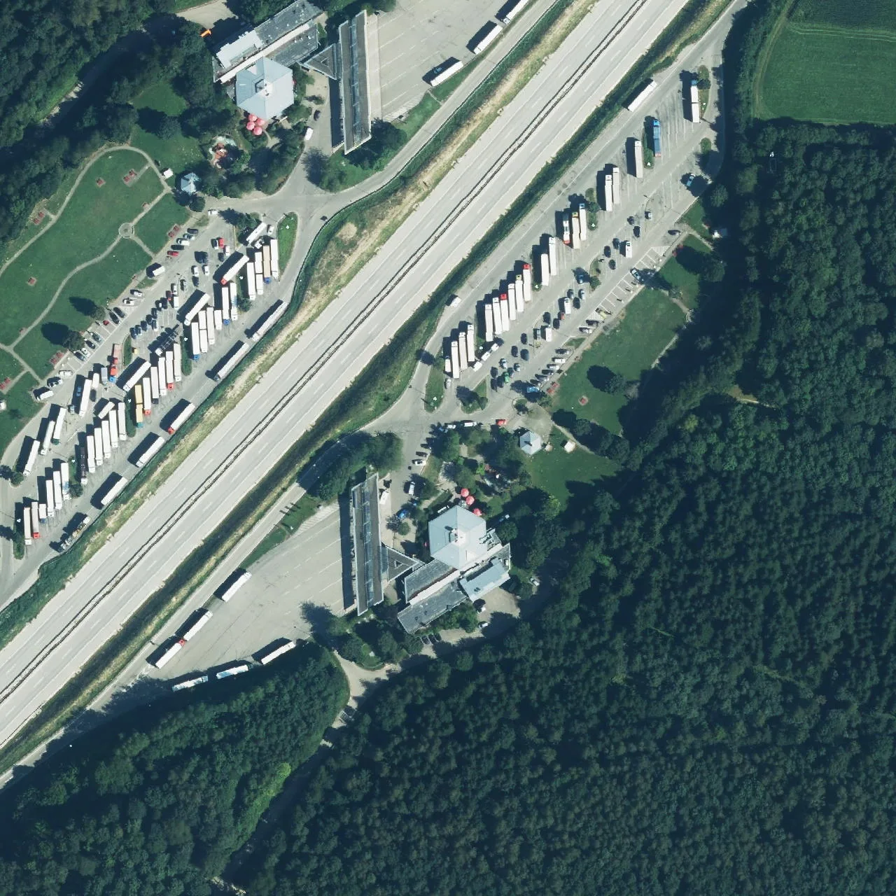 Aerial photo (orthophoto) of truck parking Lonetal Ost from 2024
