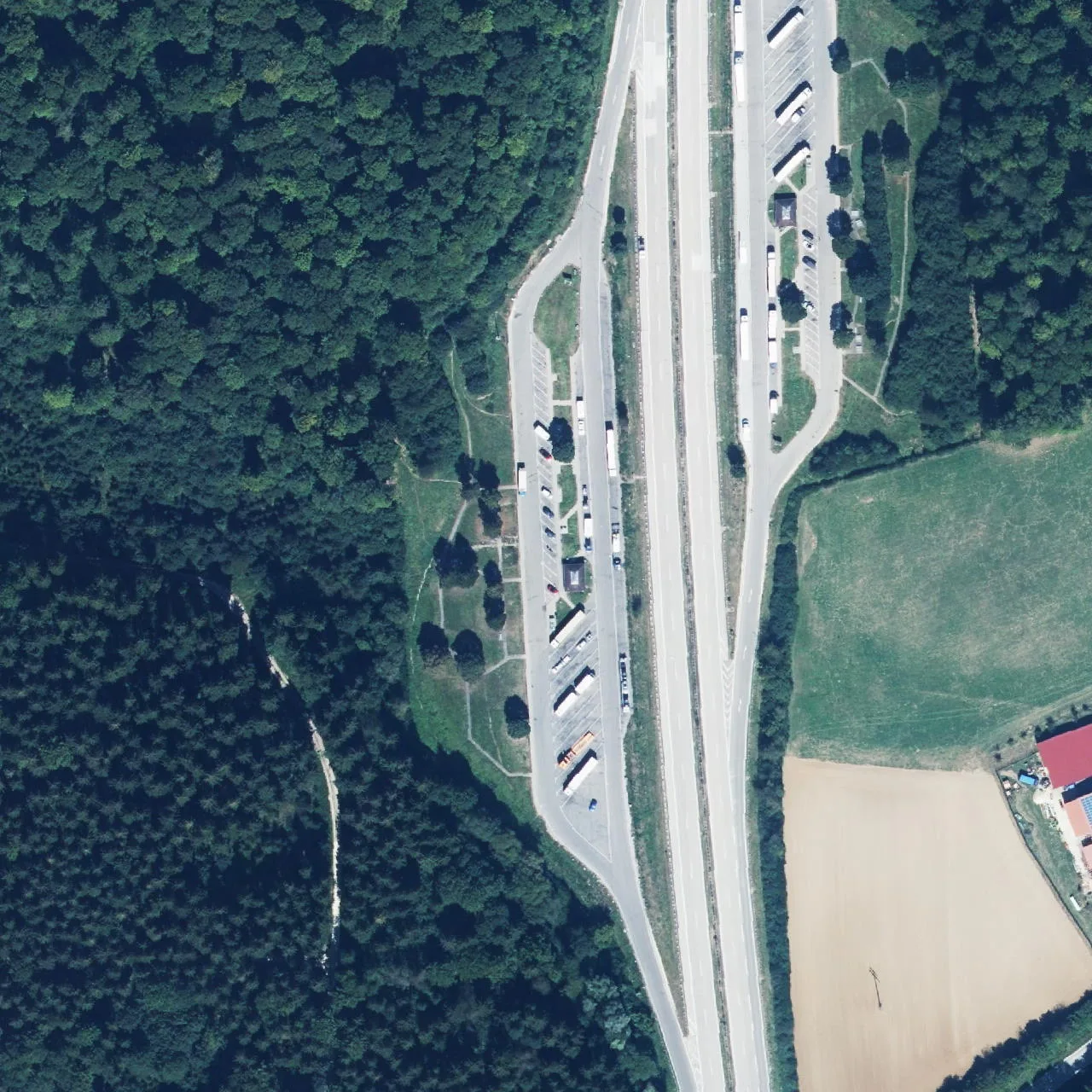 Aerial photo (orthophoto) of truck parking Heidenheimer Kohlplatten from 2024