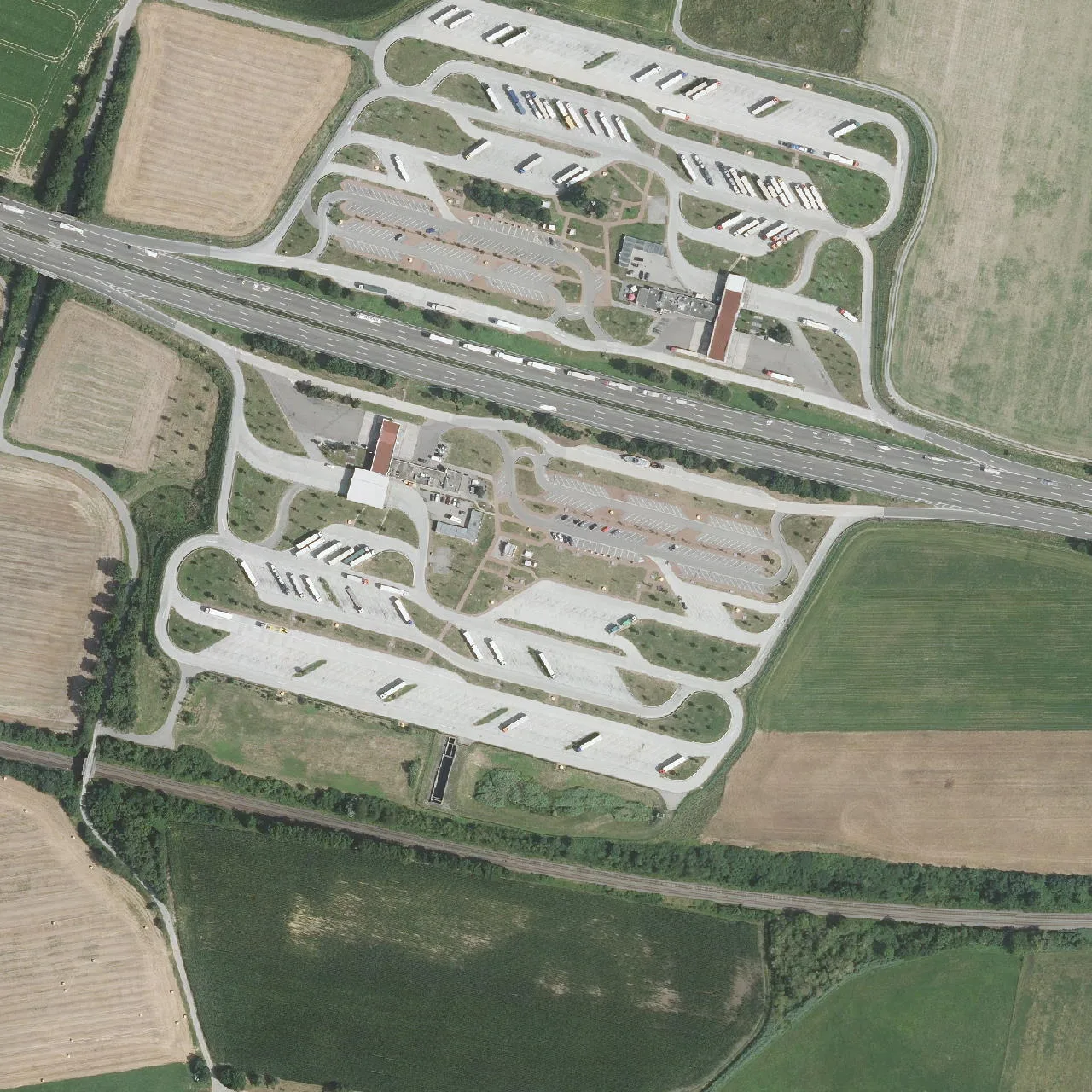 Aerial photo (orthophoto) of truck parking Hohenlohe Süd from 2024