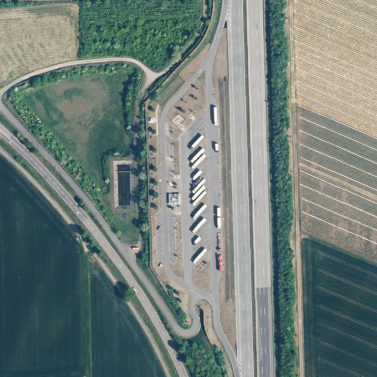 Aerial photo (orthophoto) of truck parking Linsenbühl from 2024