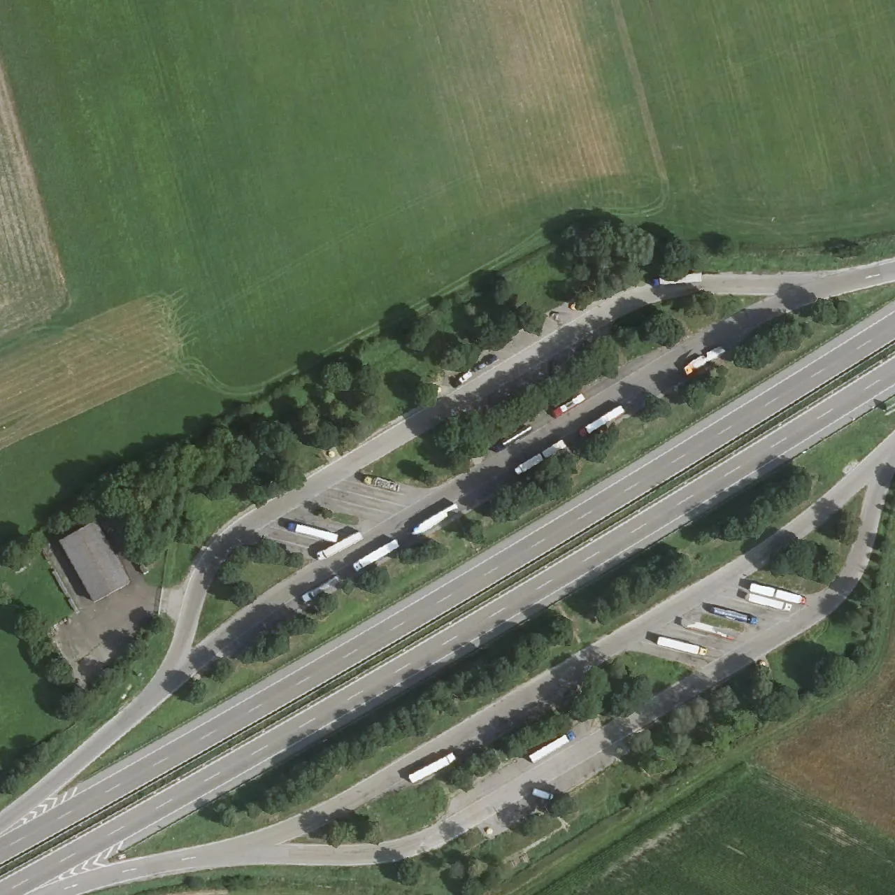 Aerial photo (orthophoto) of truck parking Bronnholzheim Nord from 2024