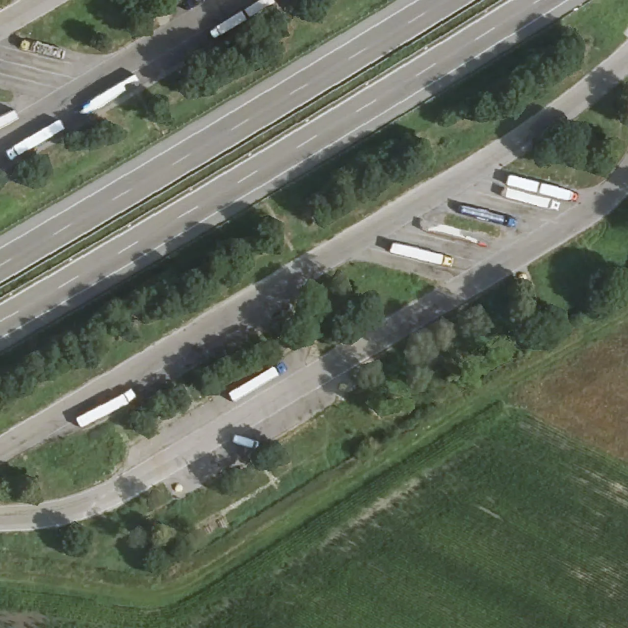 Aerial photo (orthophoto) of truck parking Bronnholzheim Süd from 2024