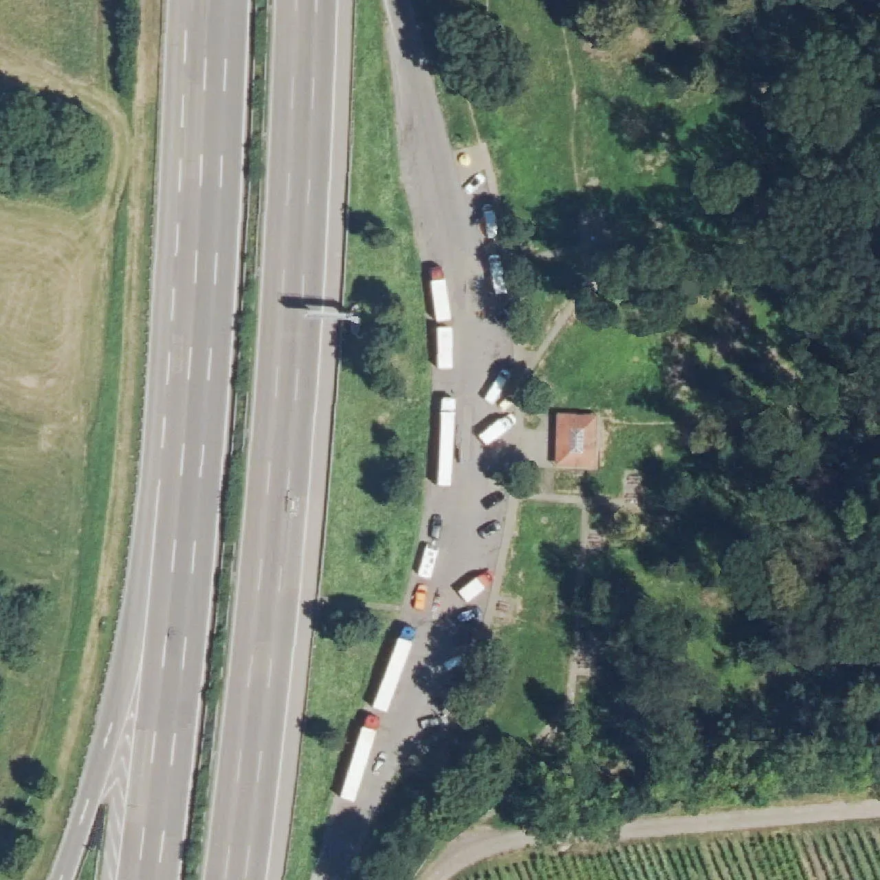 Aerial photo (orthophoto) of truck parking Kälbling Ost from 2024