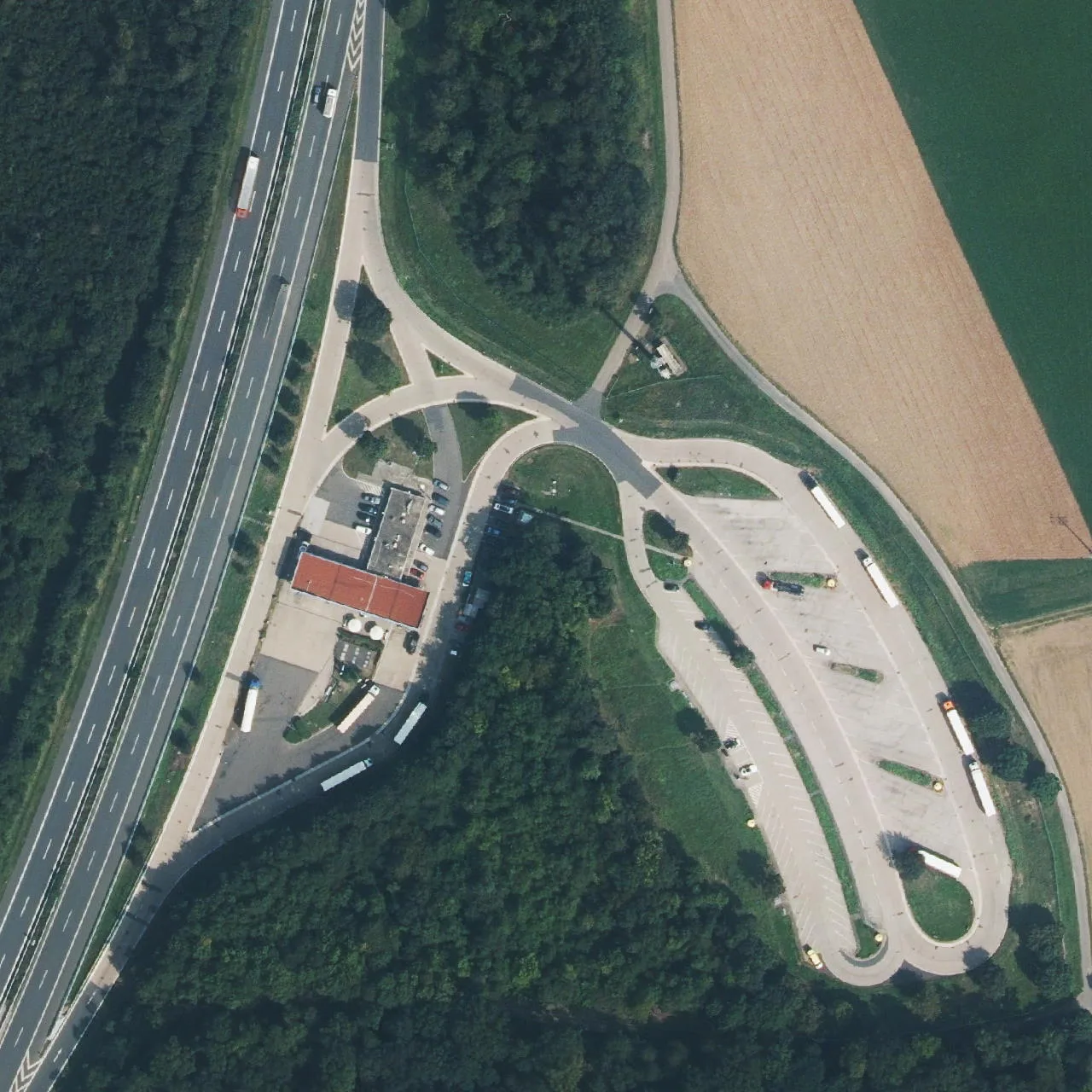 Aerial photo (orthophoto) of truck parking Ob der Tauber Ost from 2024