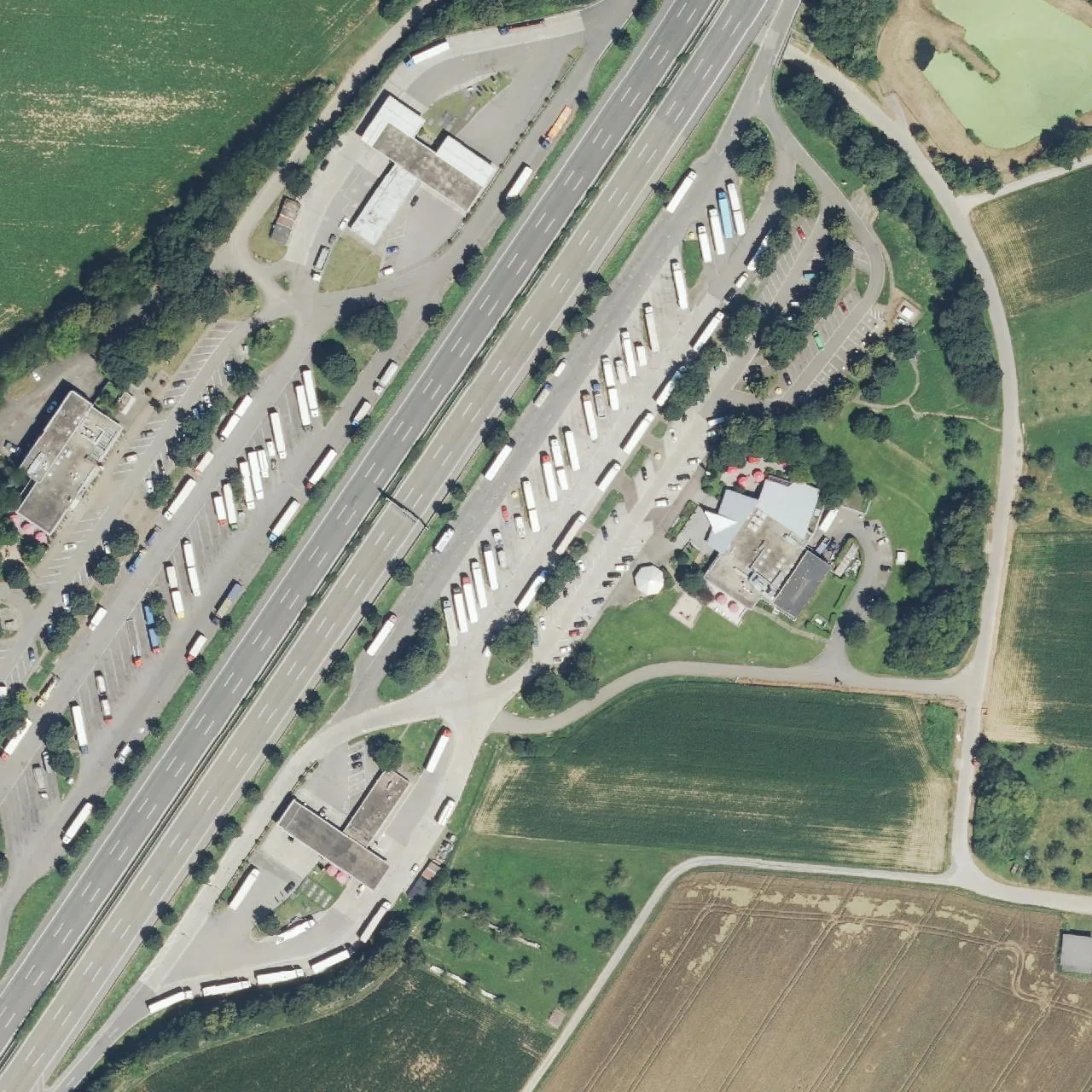 Aerial photo (orthophoto) of truck parking Wunnenstein Ost from 2024