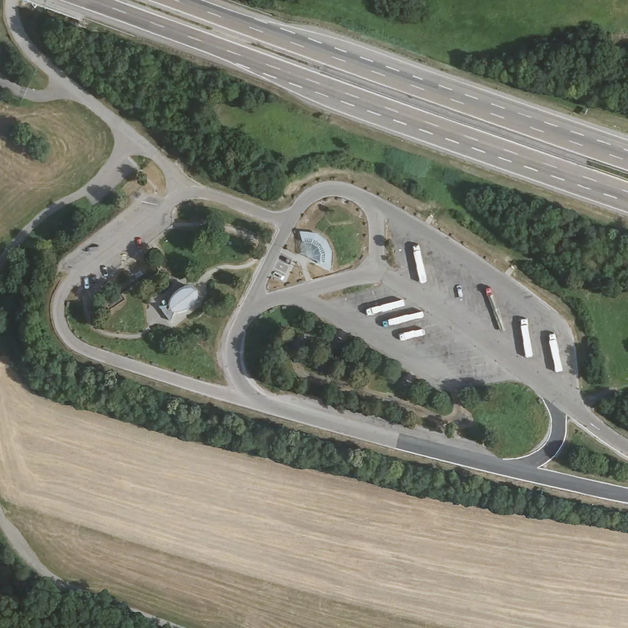 Aerial photo (orthophoto) of truck parking Kochertalbrücke Süd from 2024