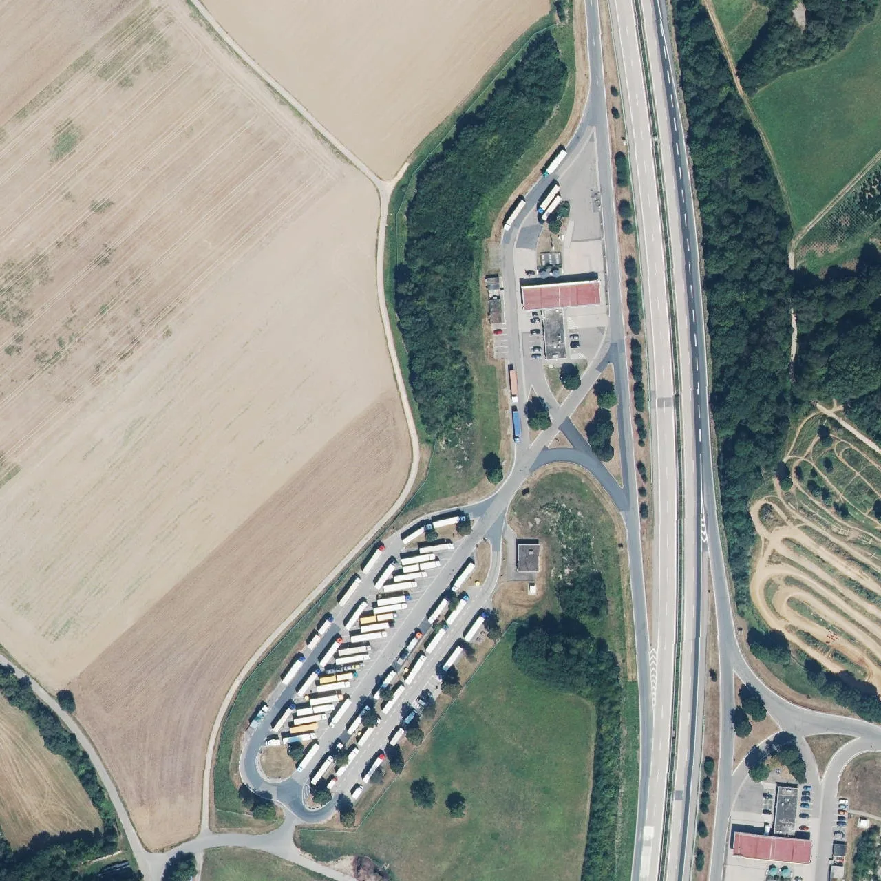 Aerial photo (orthophoto) of truck parking Jagsttal West from 2024