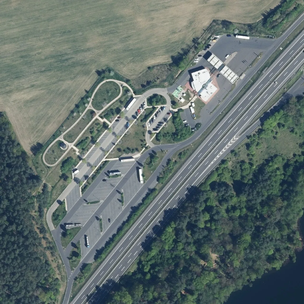 Aerial photo (orthophoto) of truck parking Buckowsee West from 2025