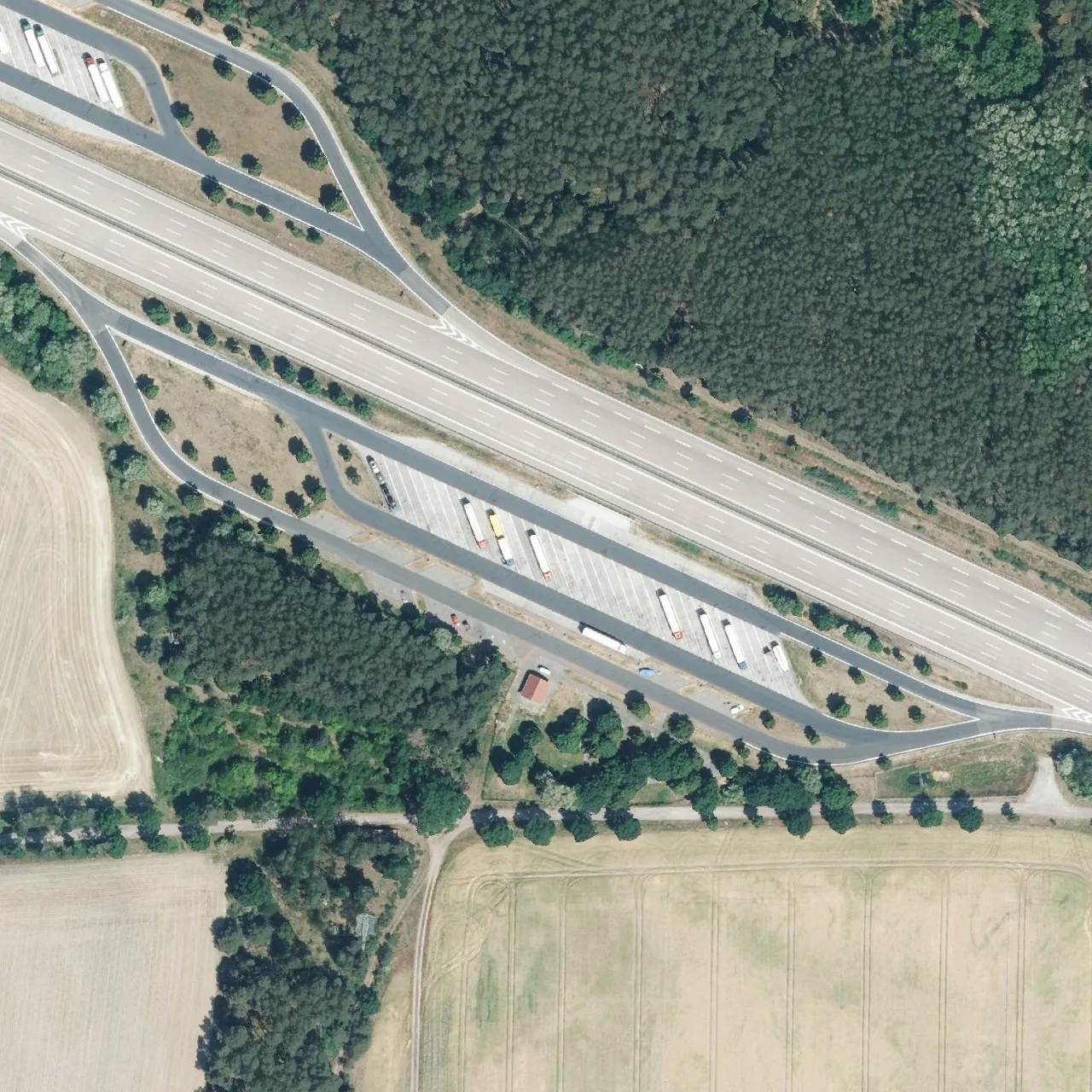 Aerial photo (orthophoto) of truck parking Grebser Heide from 2023