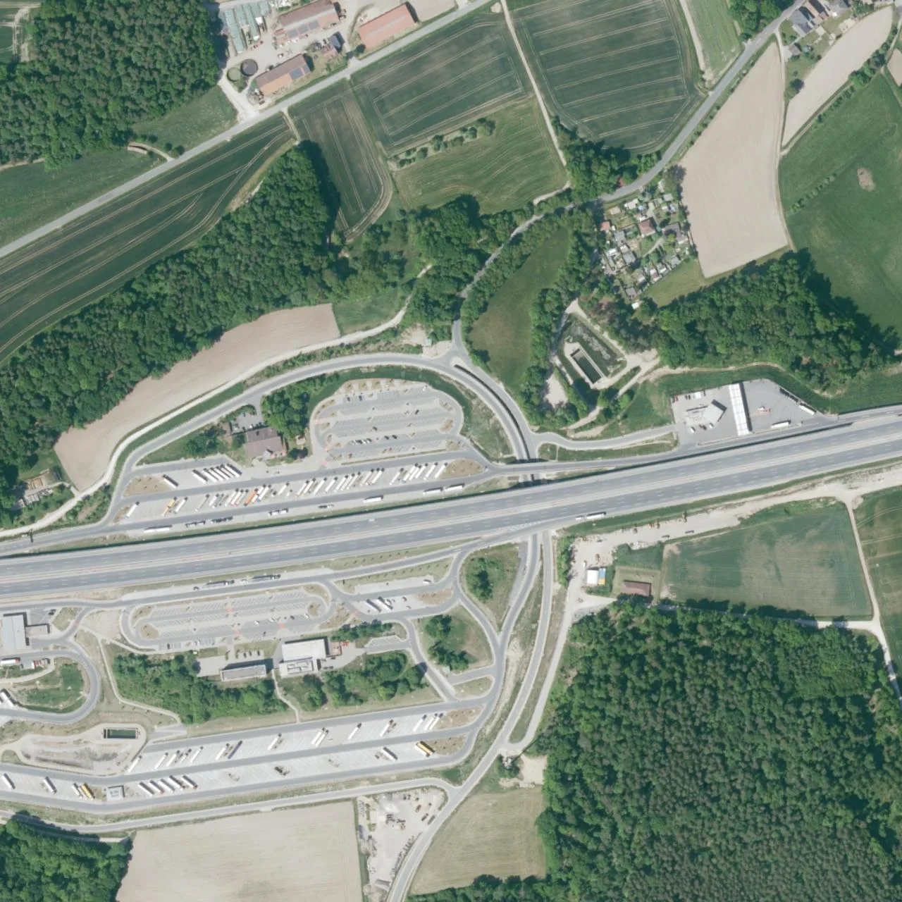 Aerial photo (orthophoto) of truck parking Steigerwald Nord from 2025