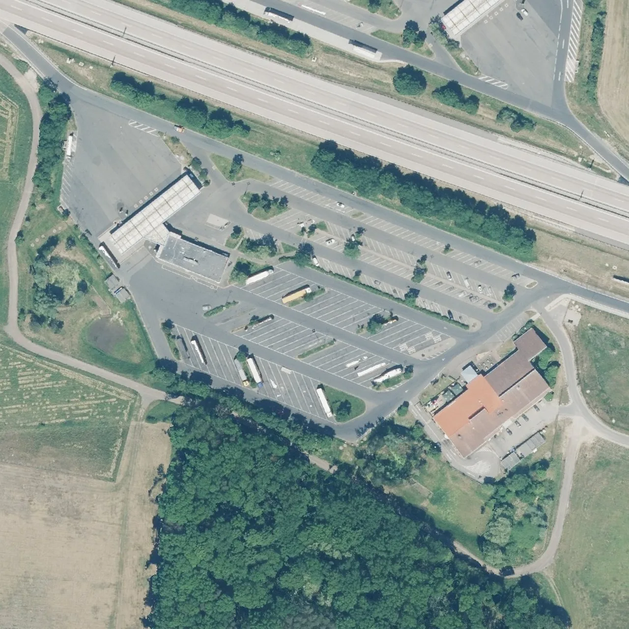 Aerial photo (orthophoto) of truck parking Linumer Bruch Süd from 2024