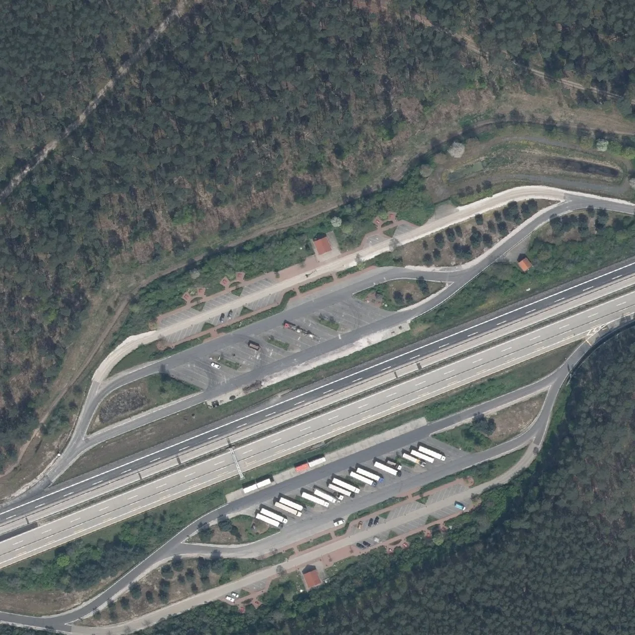 Aerial photo (orthophoto) of truck parking Uckleysee from 2023