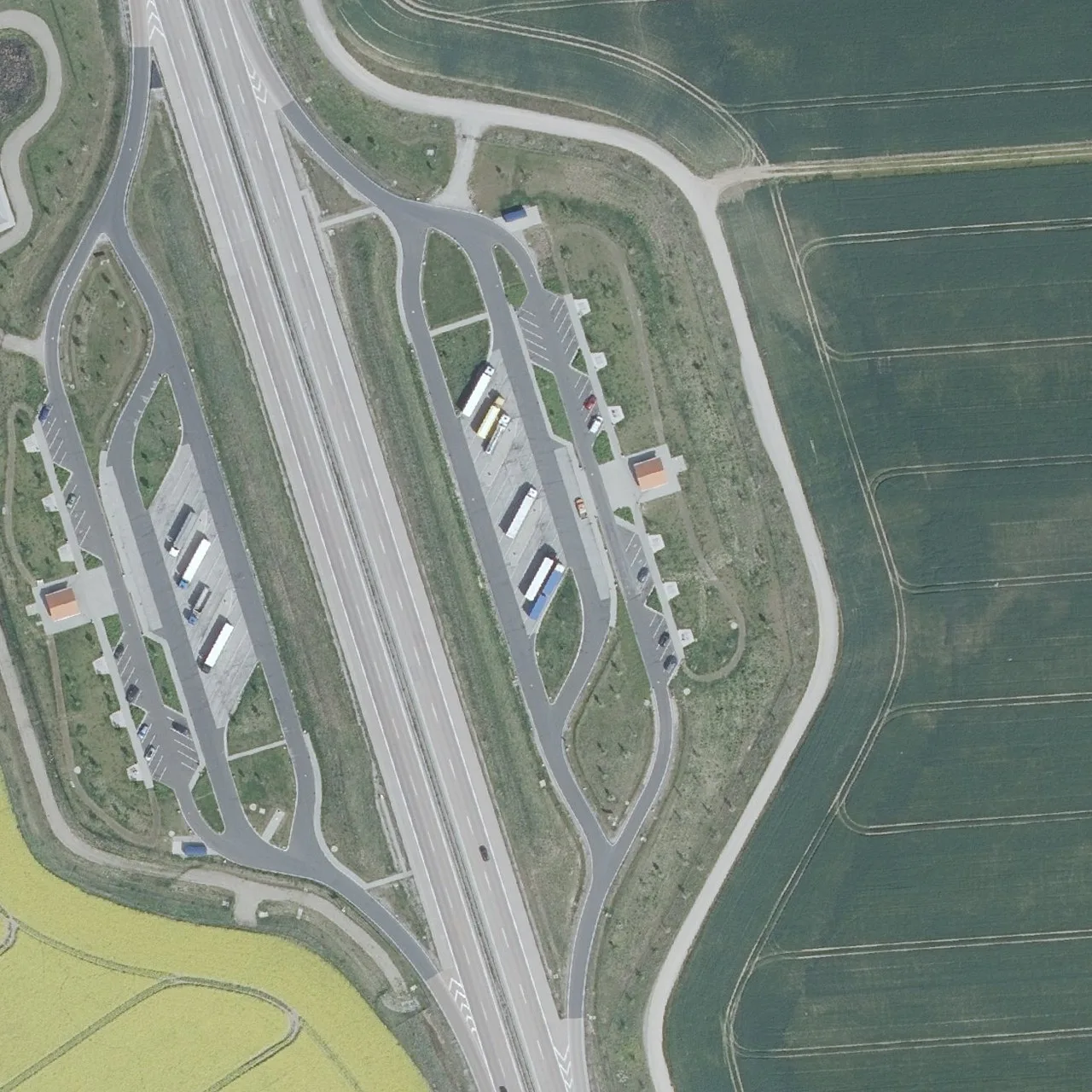Aerial photo (orthophoto) of truck parking Ruppiner See from 2025