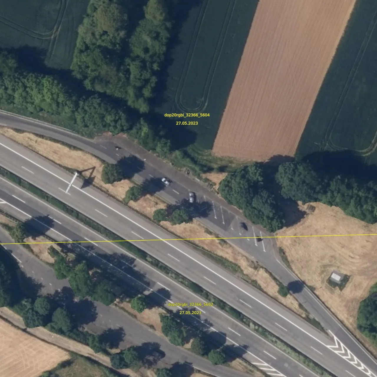 Luftbild (Orthofoto) des LKW-Parkplatzes Mühlenberg aus dem Jahr 2023